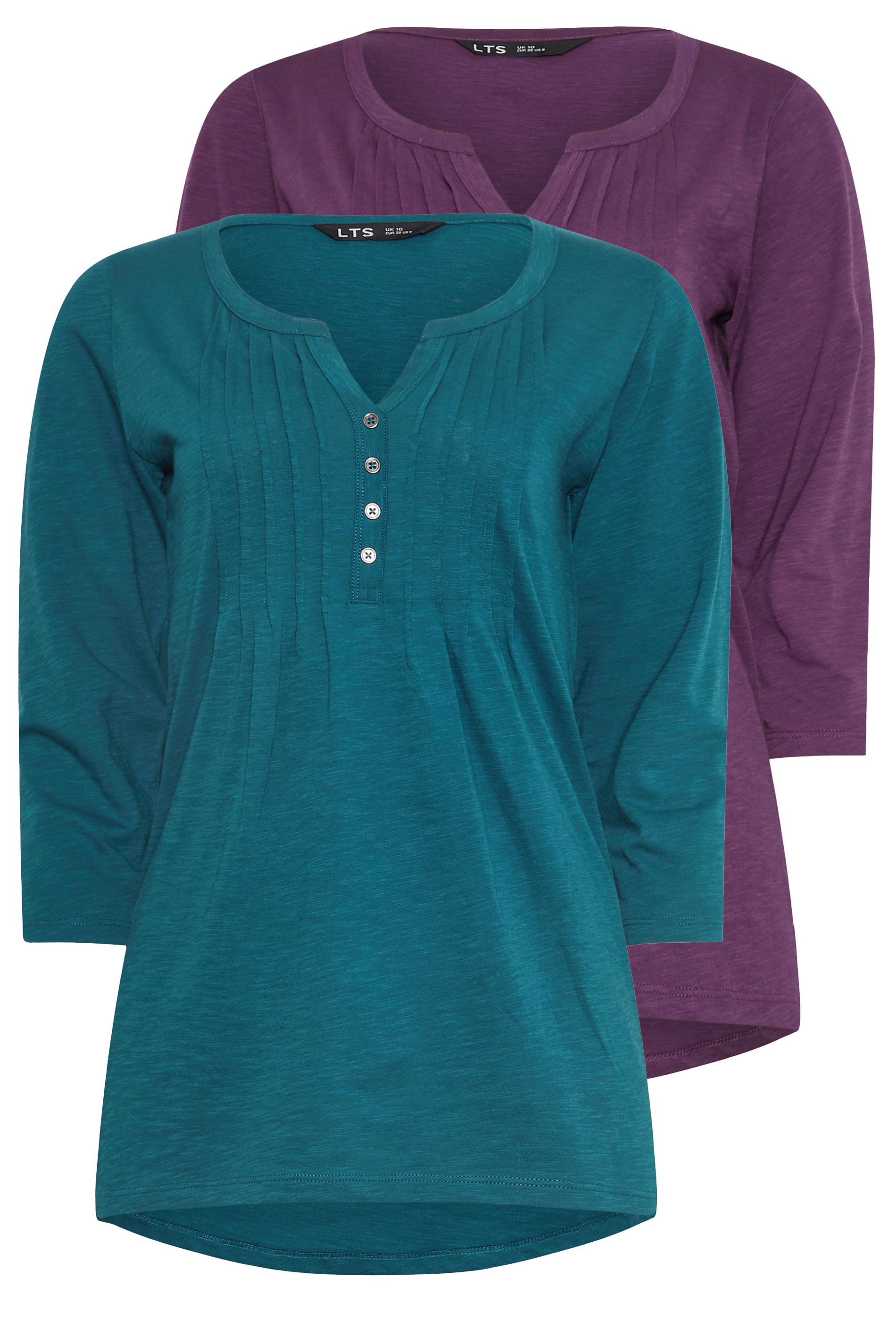 LTS Tall 2 PACK Purple & Teal Blue Henley Tops | Long Tall Sally 7