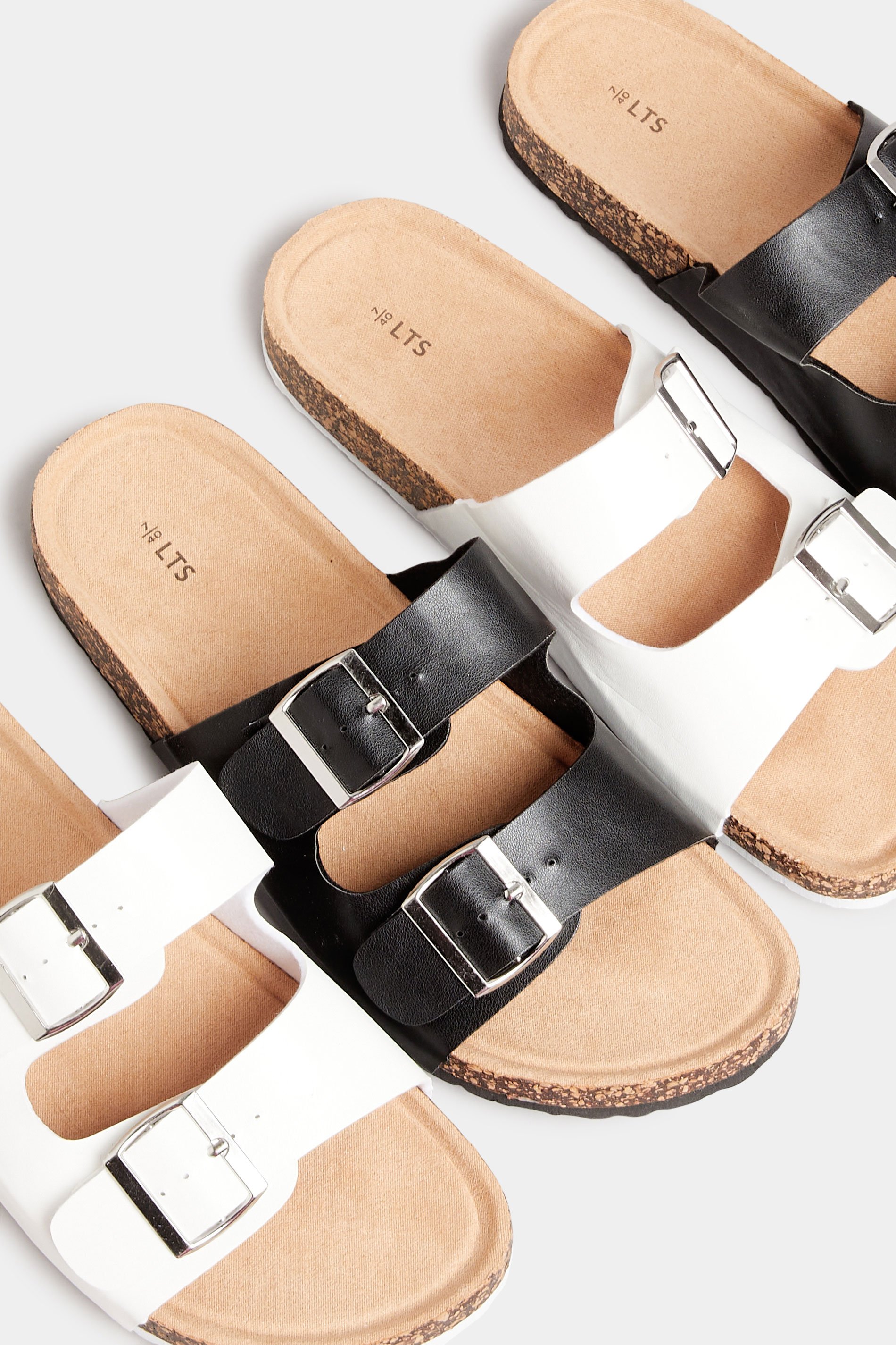 LTS Black Buckle Strap Footbed Sandals In Standard Fit