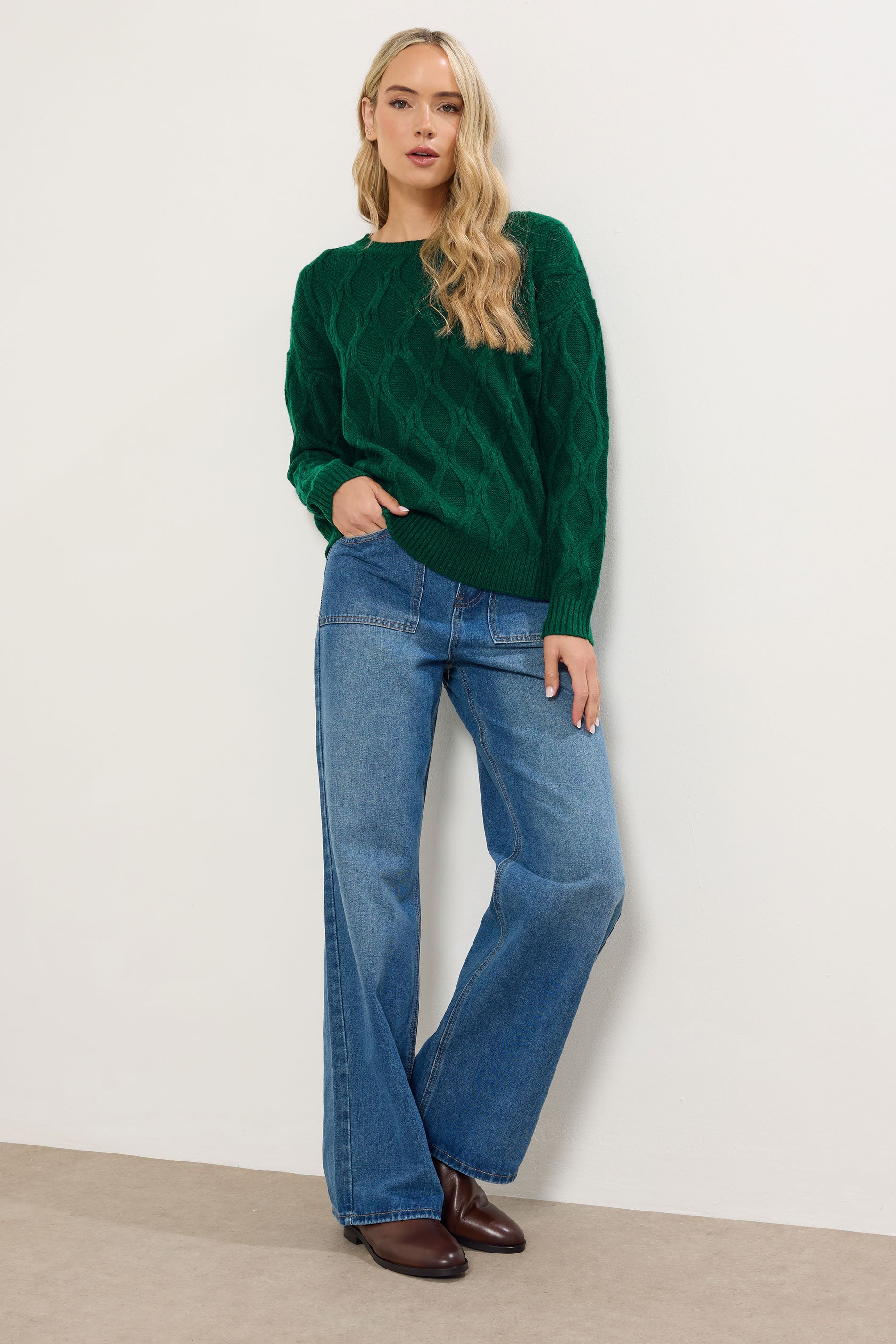 LTS Tall Dark Green Cable Knit Jumper | Long Tall Sally 2
