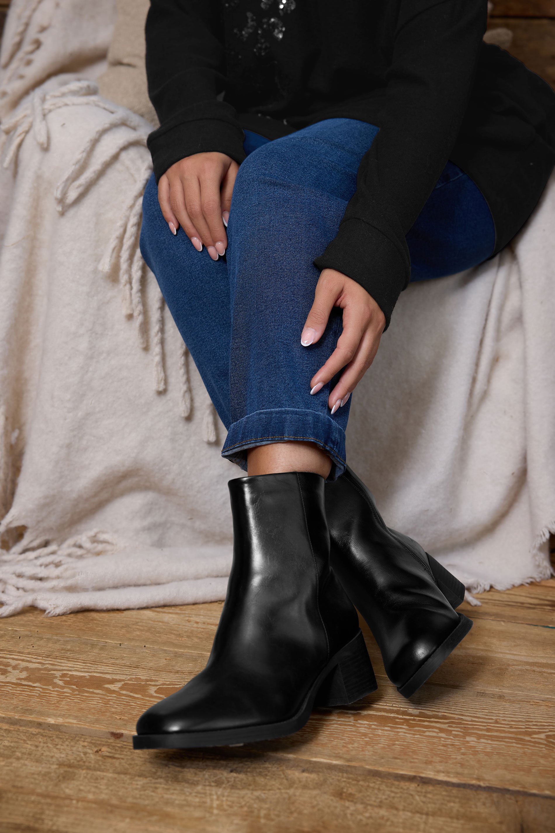 Black Faux Leather Square Toe Chelsea Boots In Extra Wide EEE Fit | Yours Clothing 1