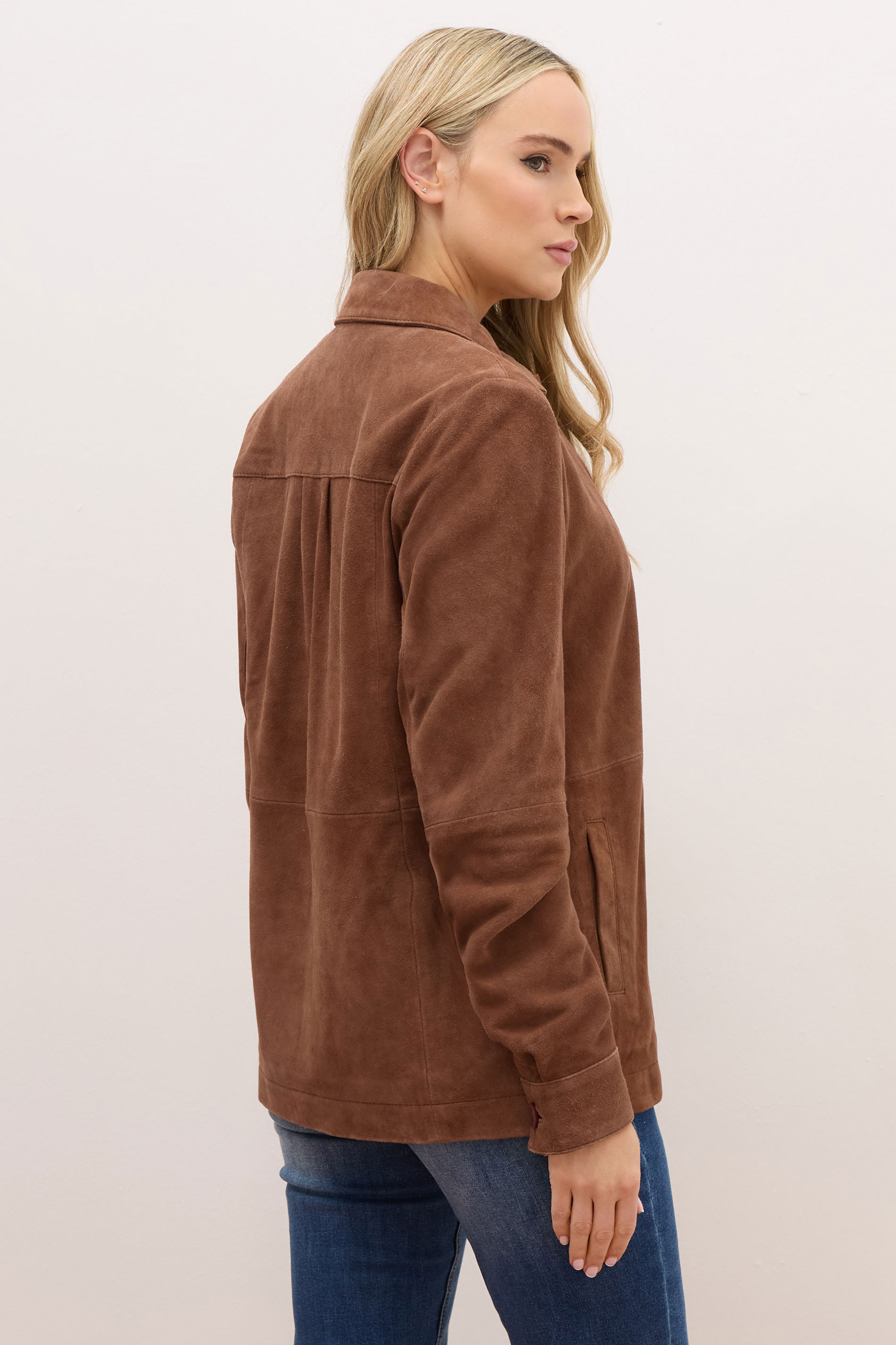LTS PREMIUM Tall Brown Suede Leather Jacket | Long Tall Sally 4