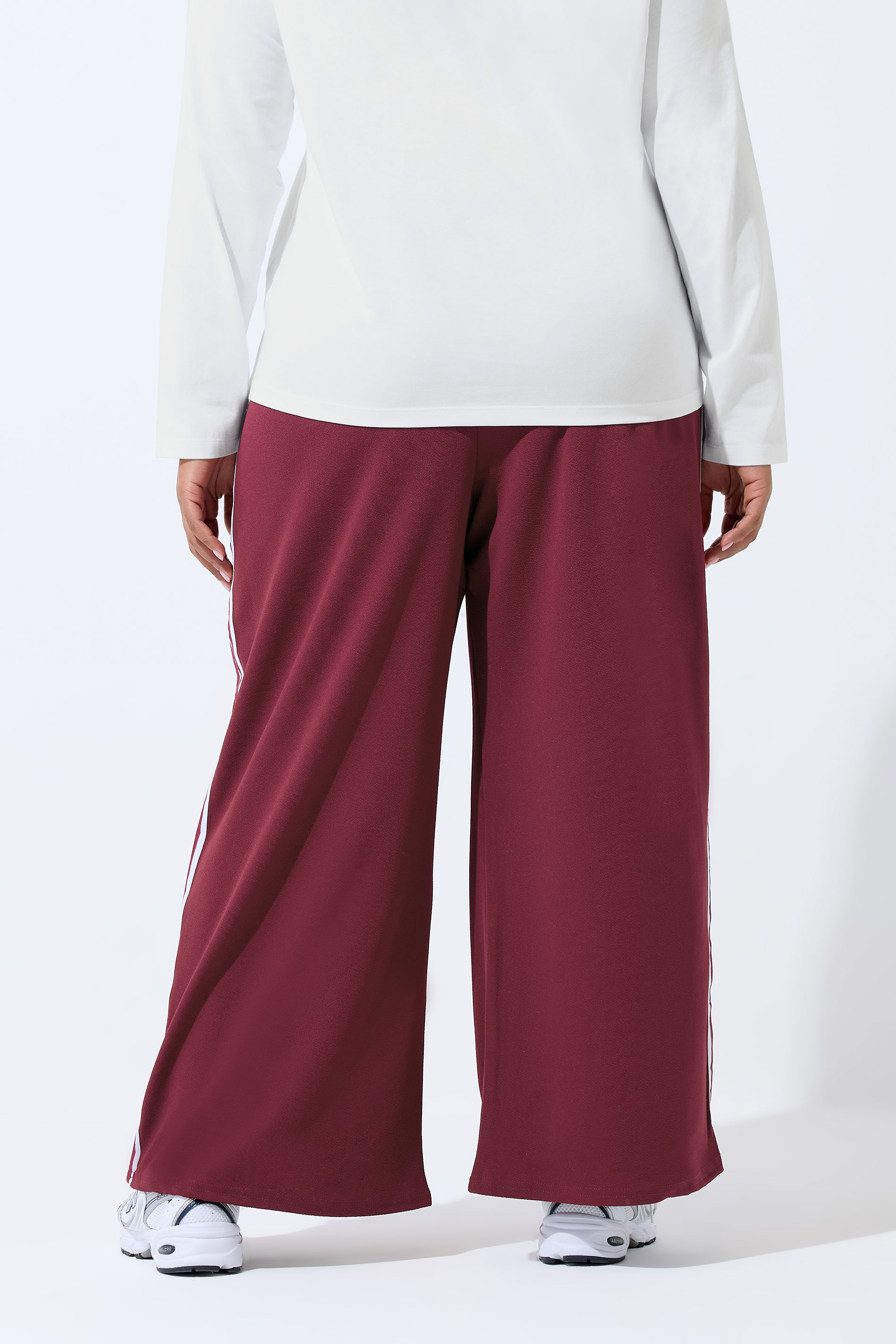 LIMITED COLLECTION Plus Size Burgundy Red Side Stripe Wide Leg Trousers | Yours Clothing 4