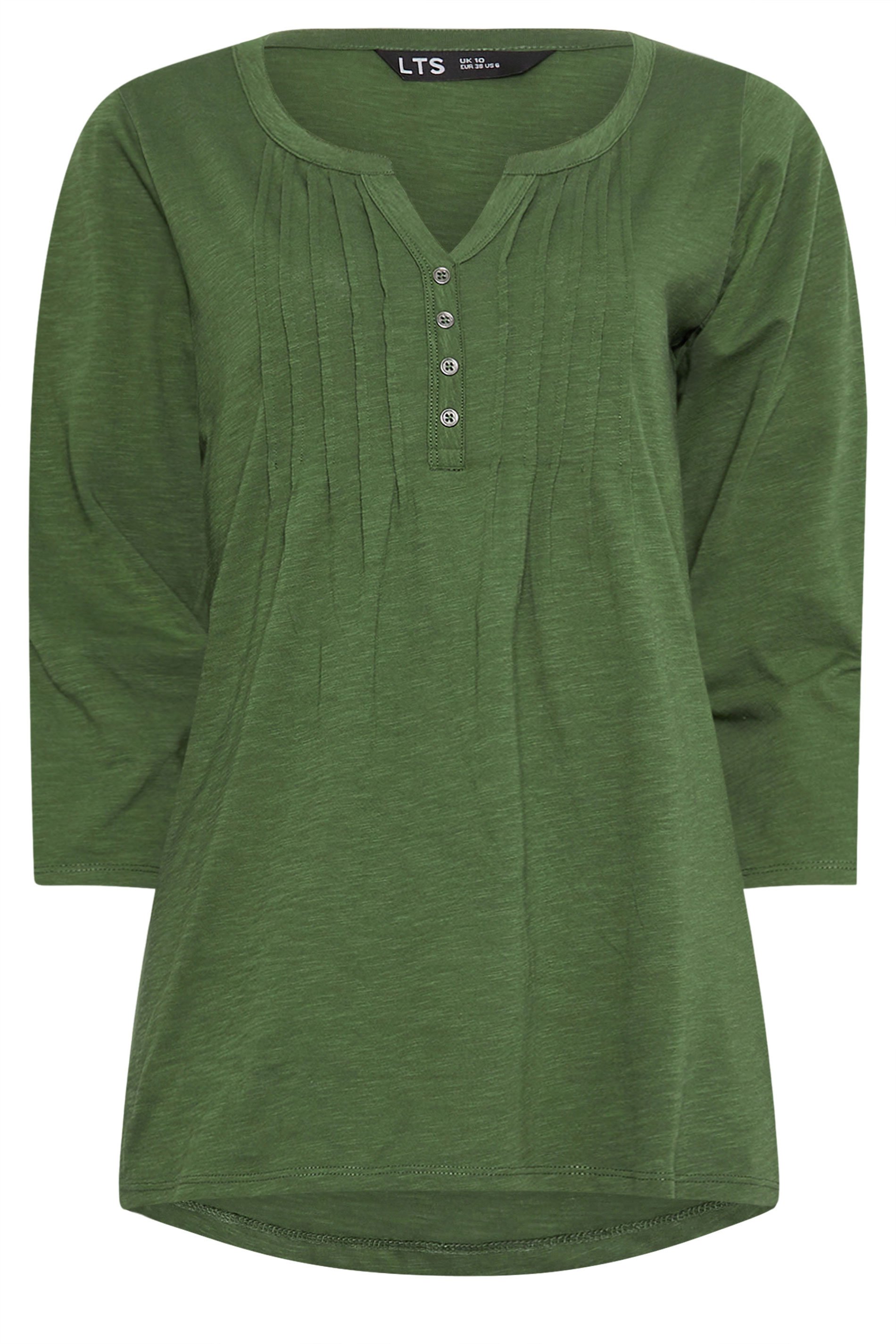 LTS Tall 2 PACK Khaki Green & Dark Pink Henley Tops | Long Tall Sally 8
