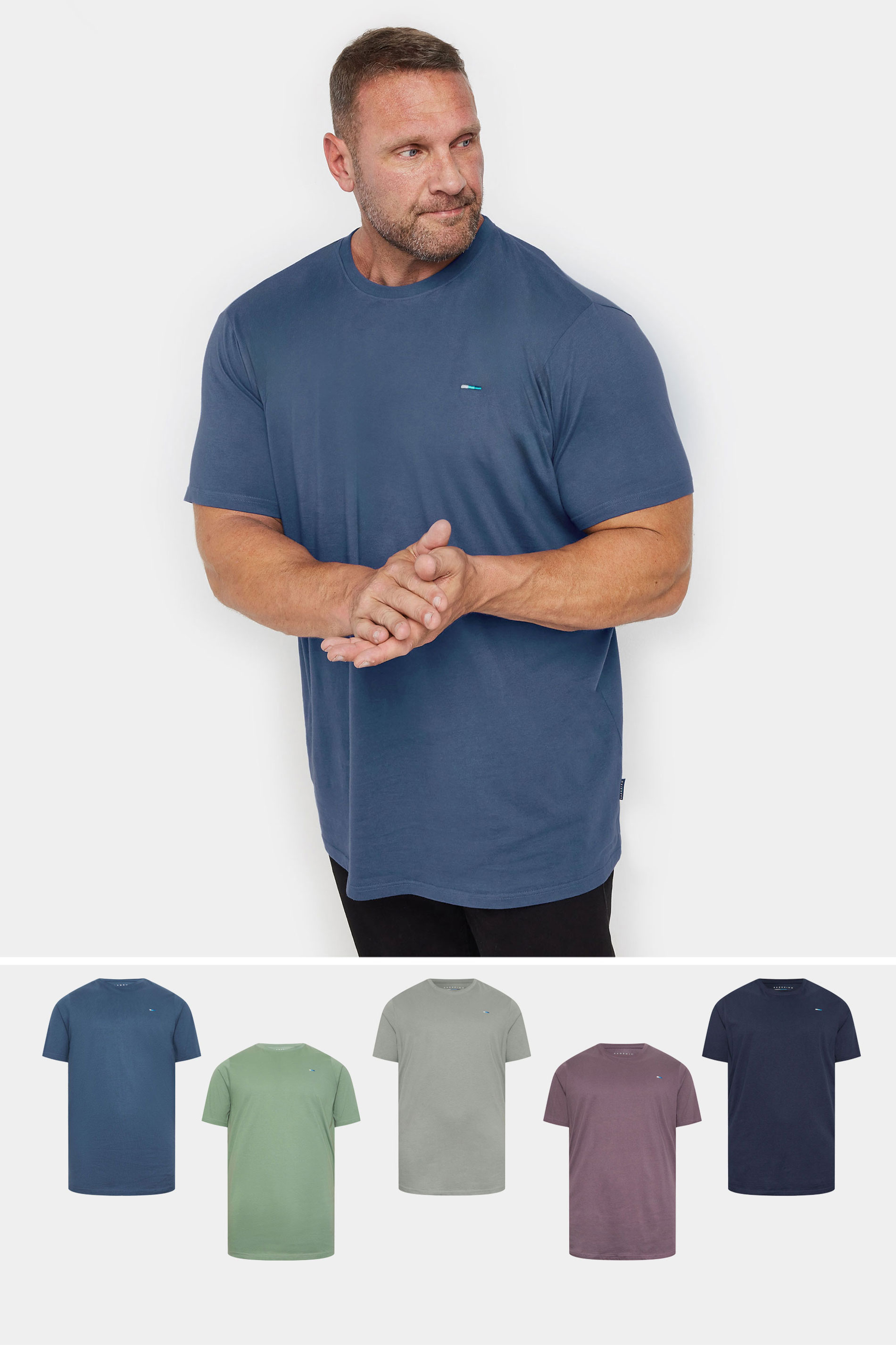 BadRhino Big & Tall Blue/Green/Purple/Grey/Navy Blue 5 Pack Extra Long T-Shirts | BadRhino 1