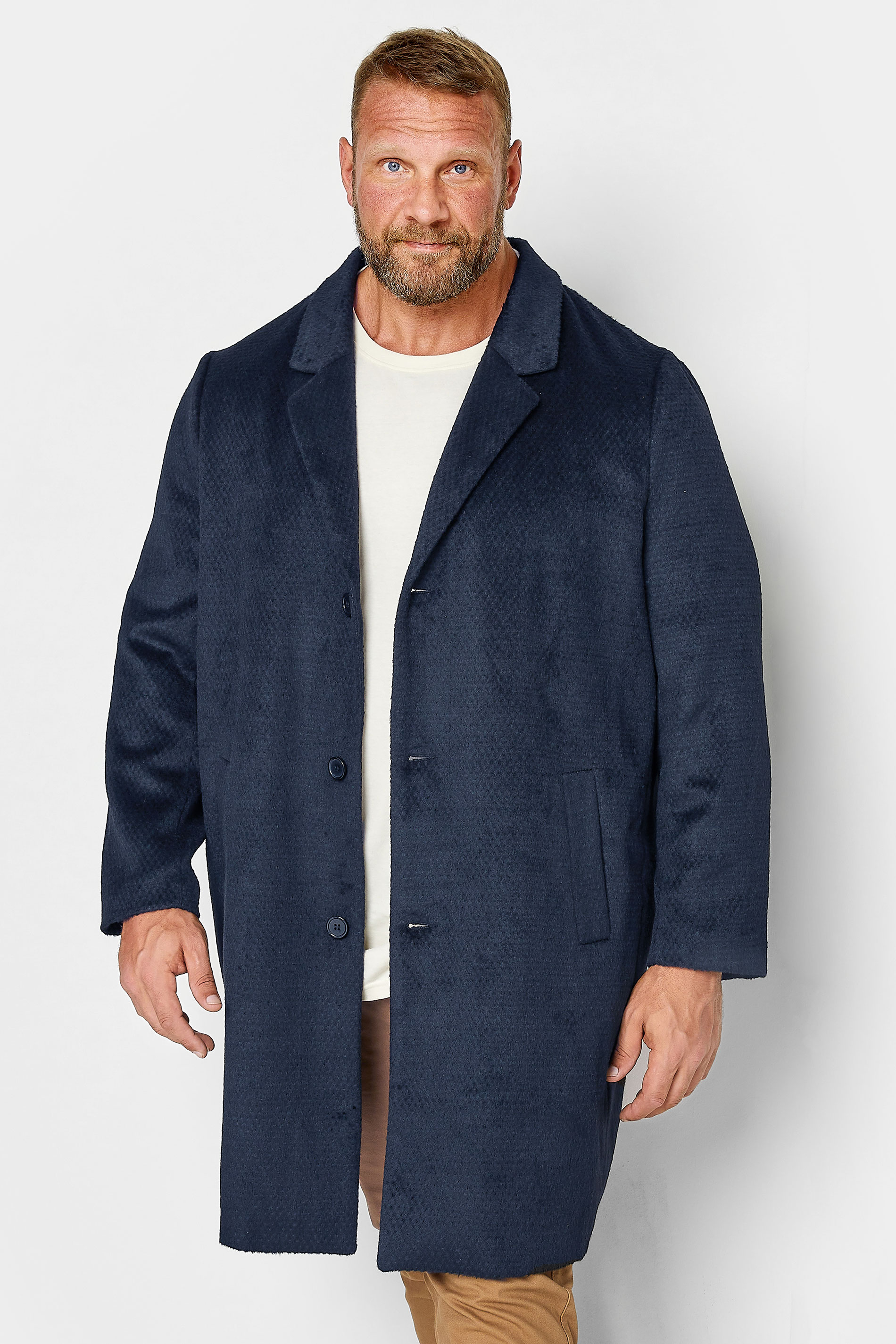 BadRhino Big & Tall Navy Blue Single Breasted Coat | BadRhino 2