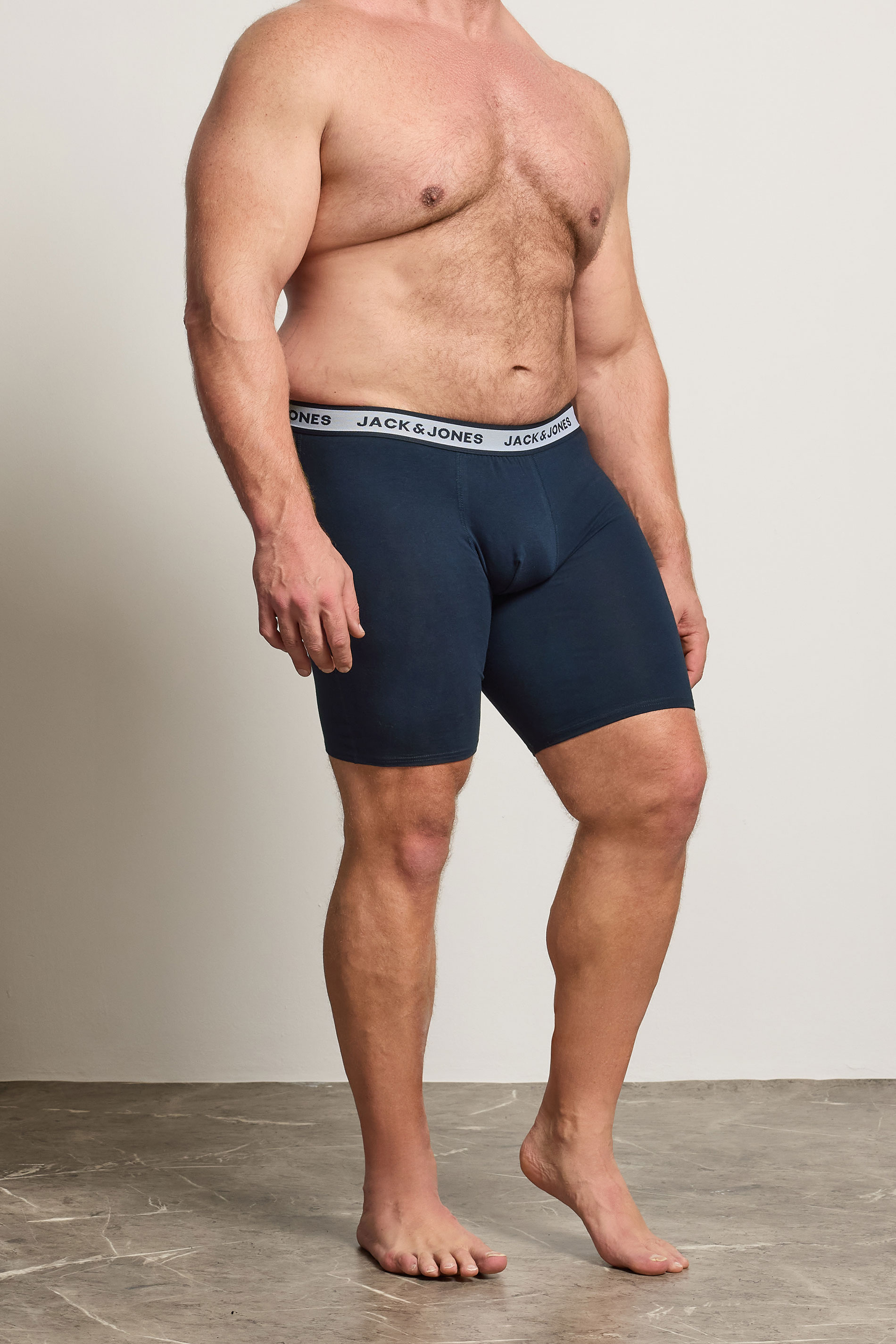 JACK & JONES Big & Tall 3 Pack White/Grey/Navy Blue Boxers | BadRhino 1