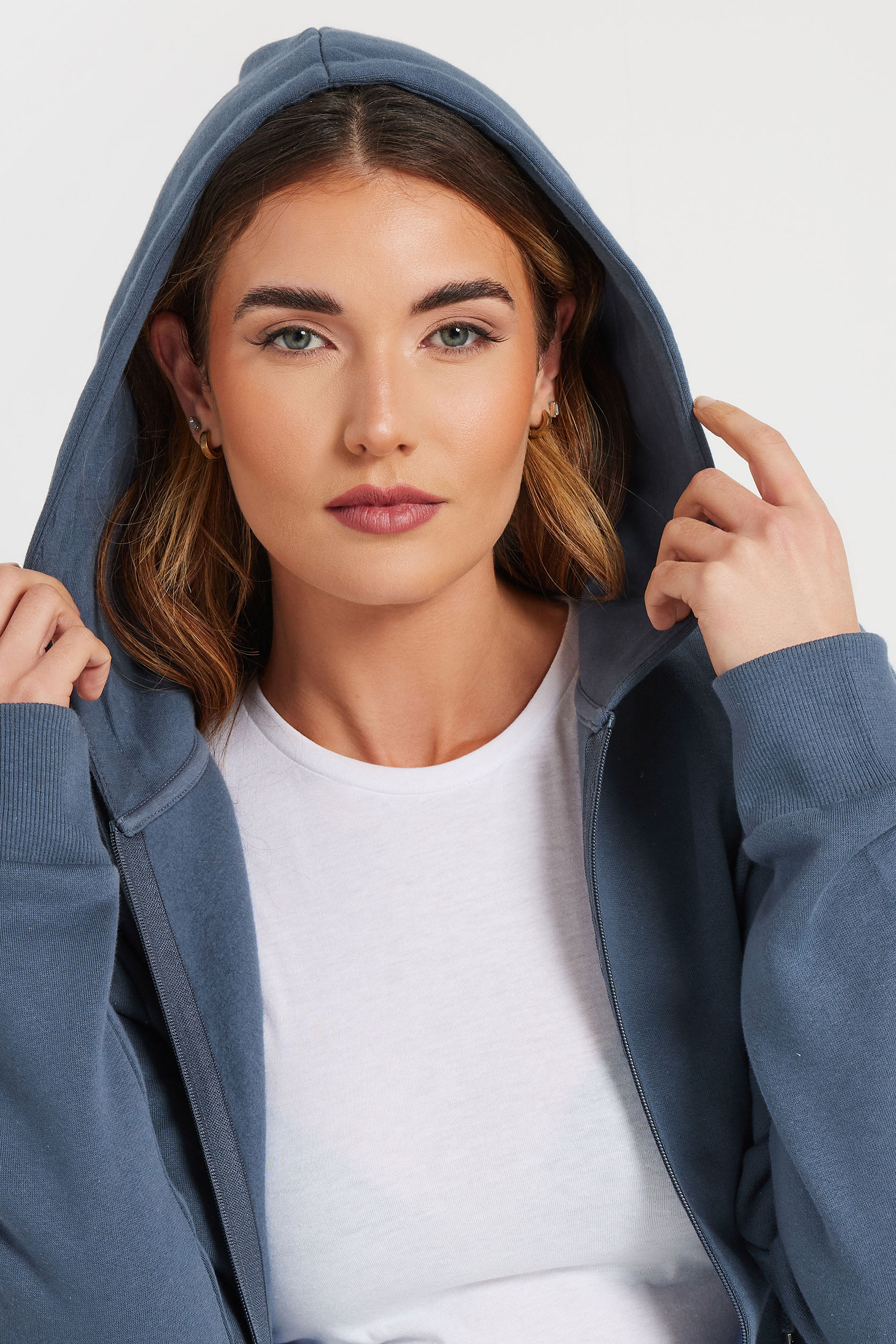 LTS Tall Denim Blue Cotton Longline Hoodie | Long Tall Sally 4