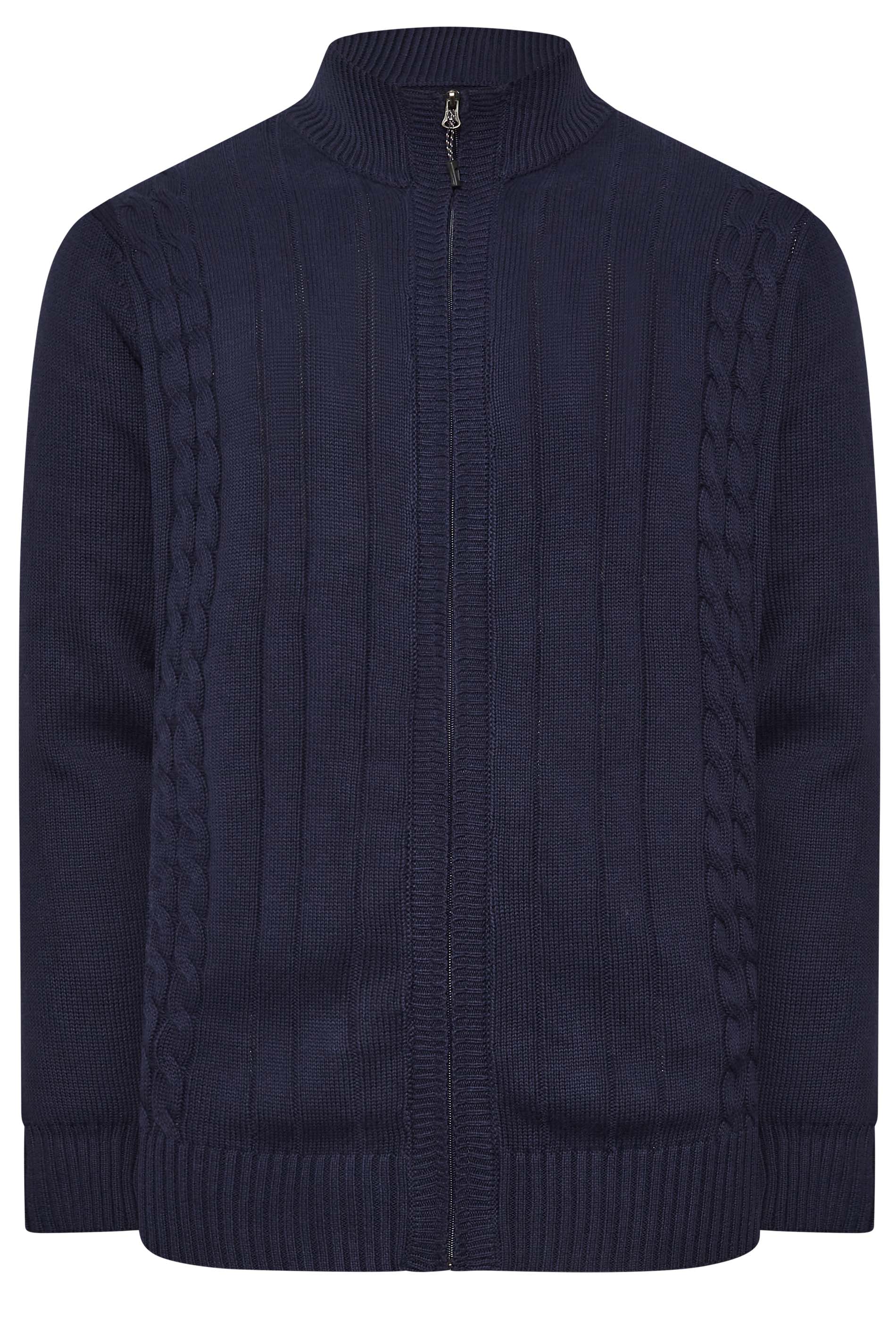 KAM Big & Tall Navy Blue Cable Knit Cardigan | BadRhino 3