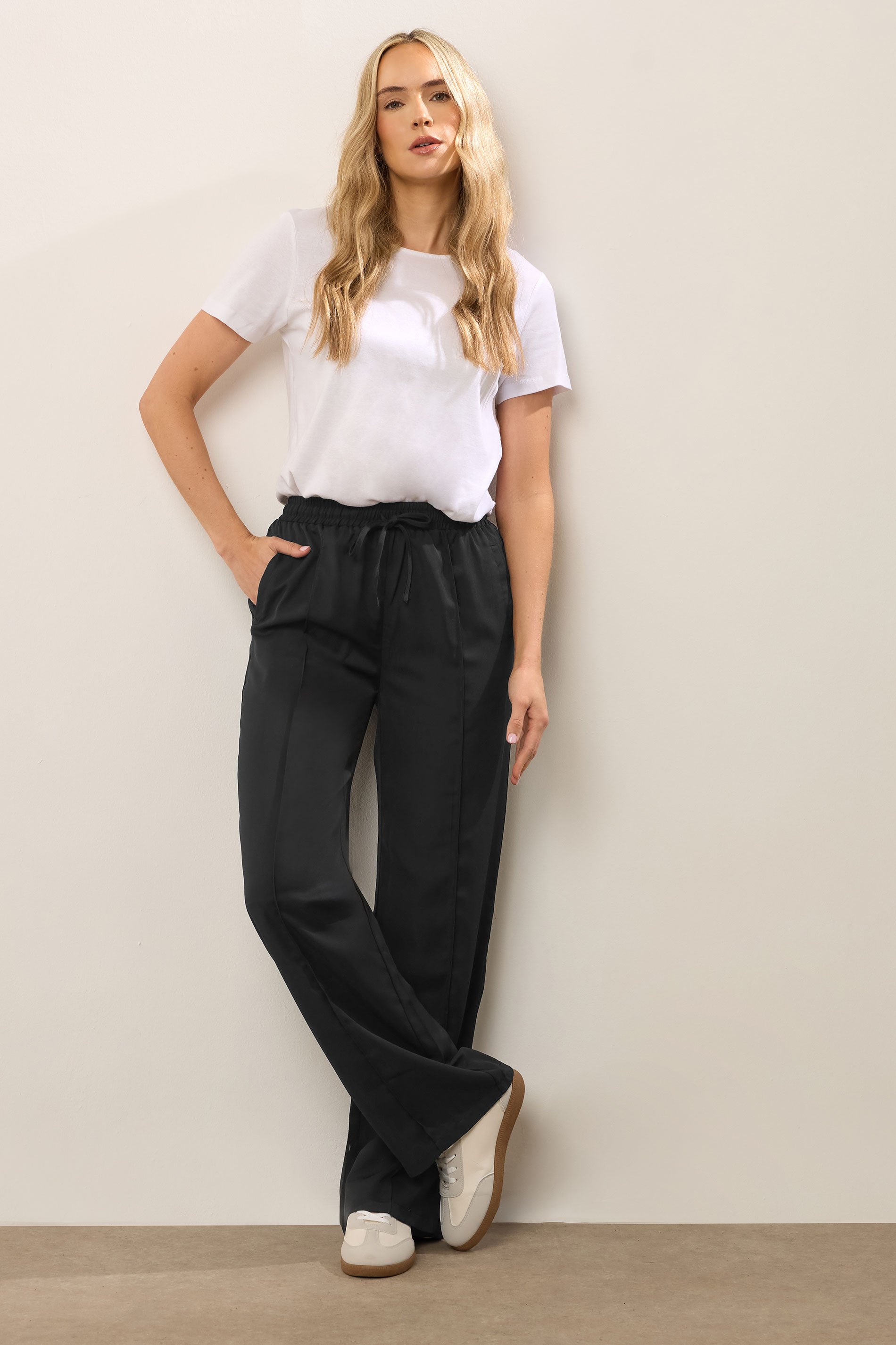 LTS Tall Black Tie Waist Wide Leg Trousers | Long Tall Sally 2