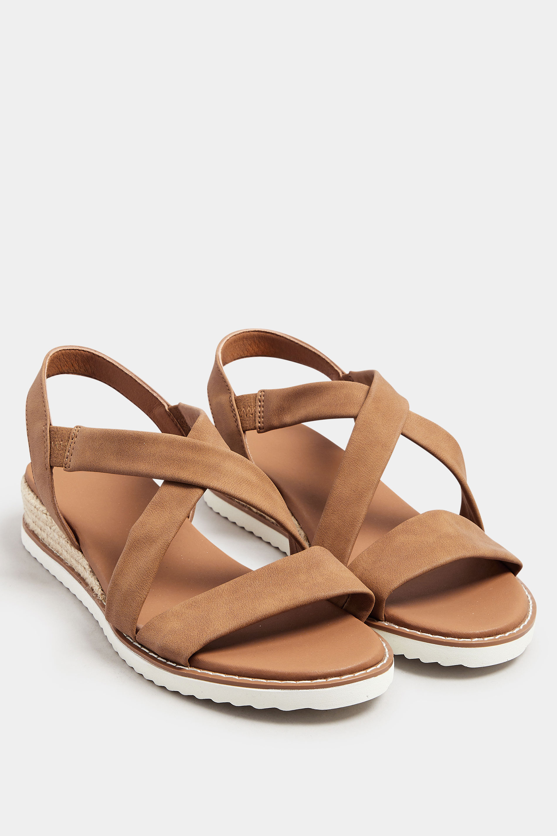 Brown Cross Over Strappy Wedge Sandals In Wide E & Extra Wide EEE Fit | Yours Clothing 2