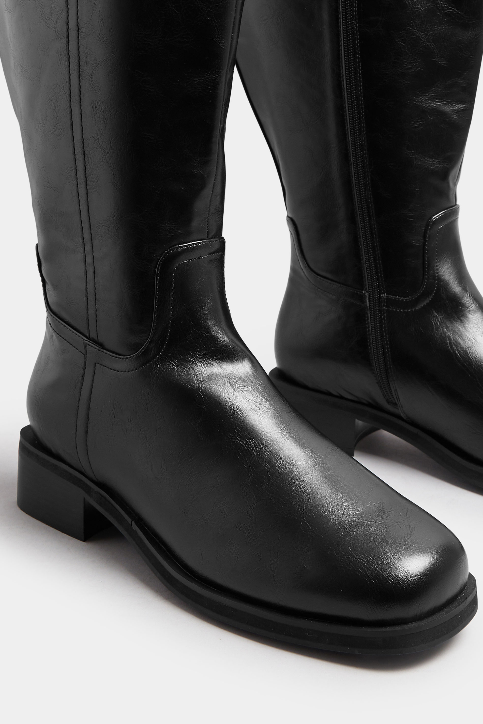 Black Pull On Knee High Boots In Extra Wide EEE Fit | Yours Clothing 5