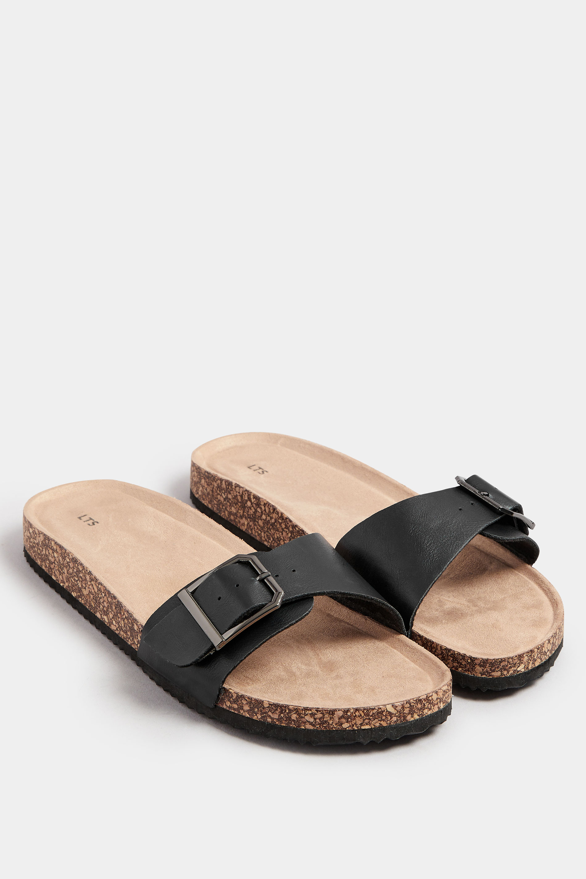 LTS Black Single Buckle Footbed Sandals In Standard Fit | Long Tall Sally 2
