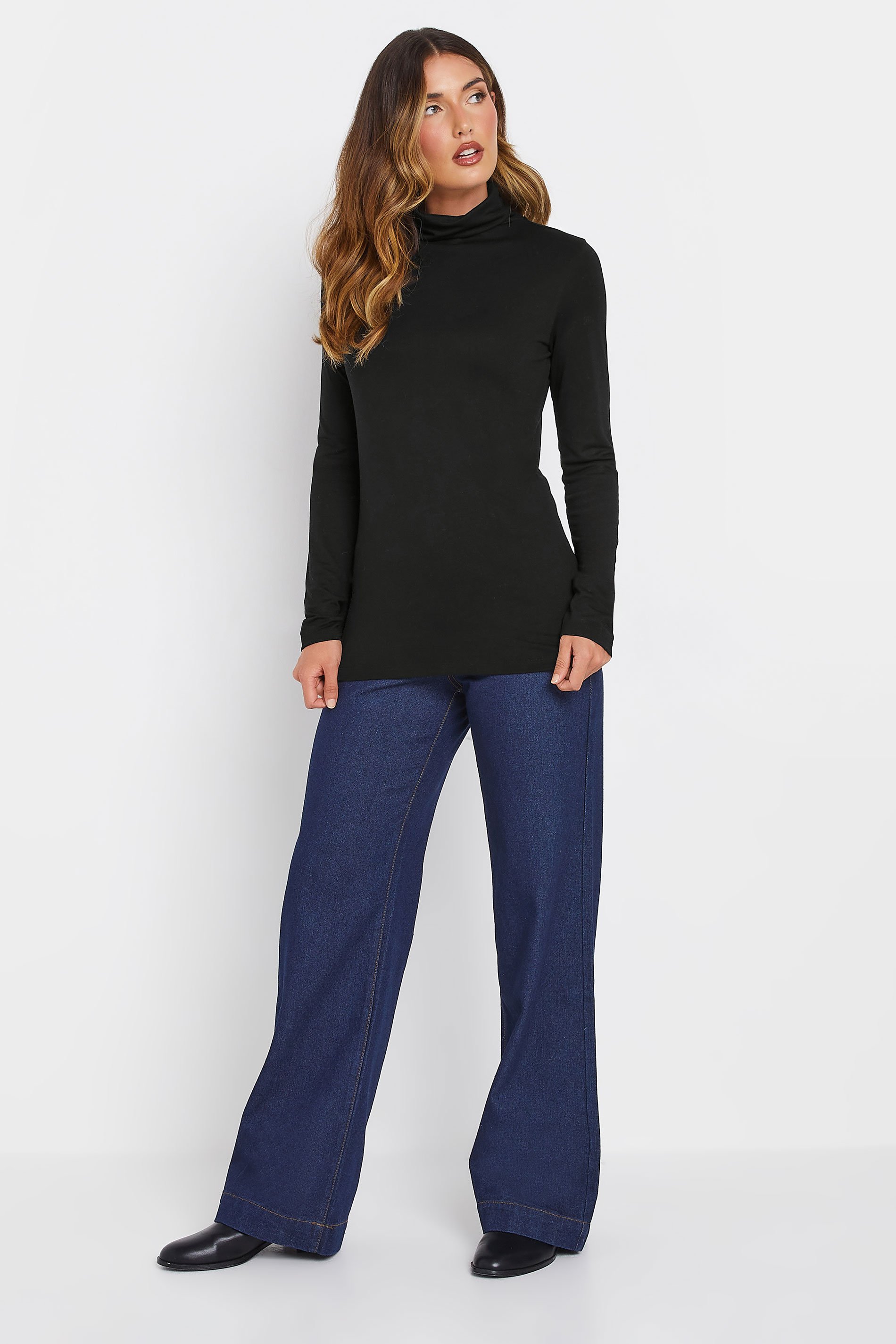 LTS PREMIUM Tall Black Long Sleeve Roll Neck Top | Long Tall Sally 2