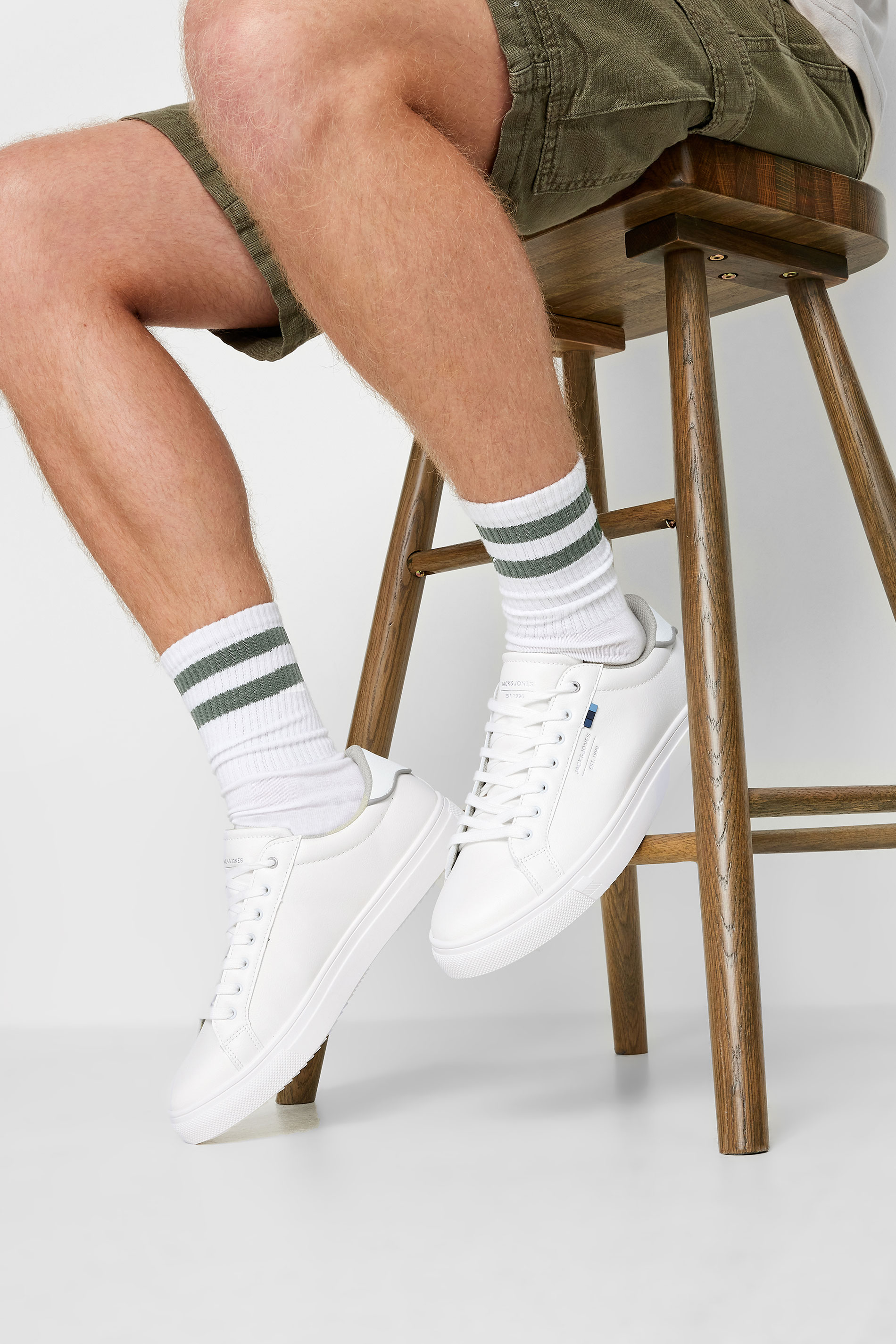 JACK & JONES Big & Tall White PU Lace Up Trainers | BadRhino 1