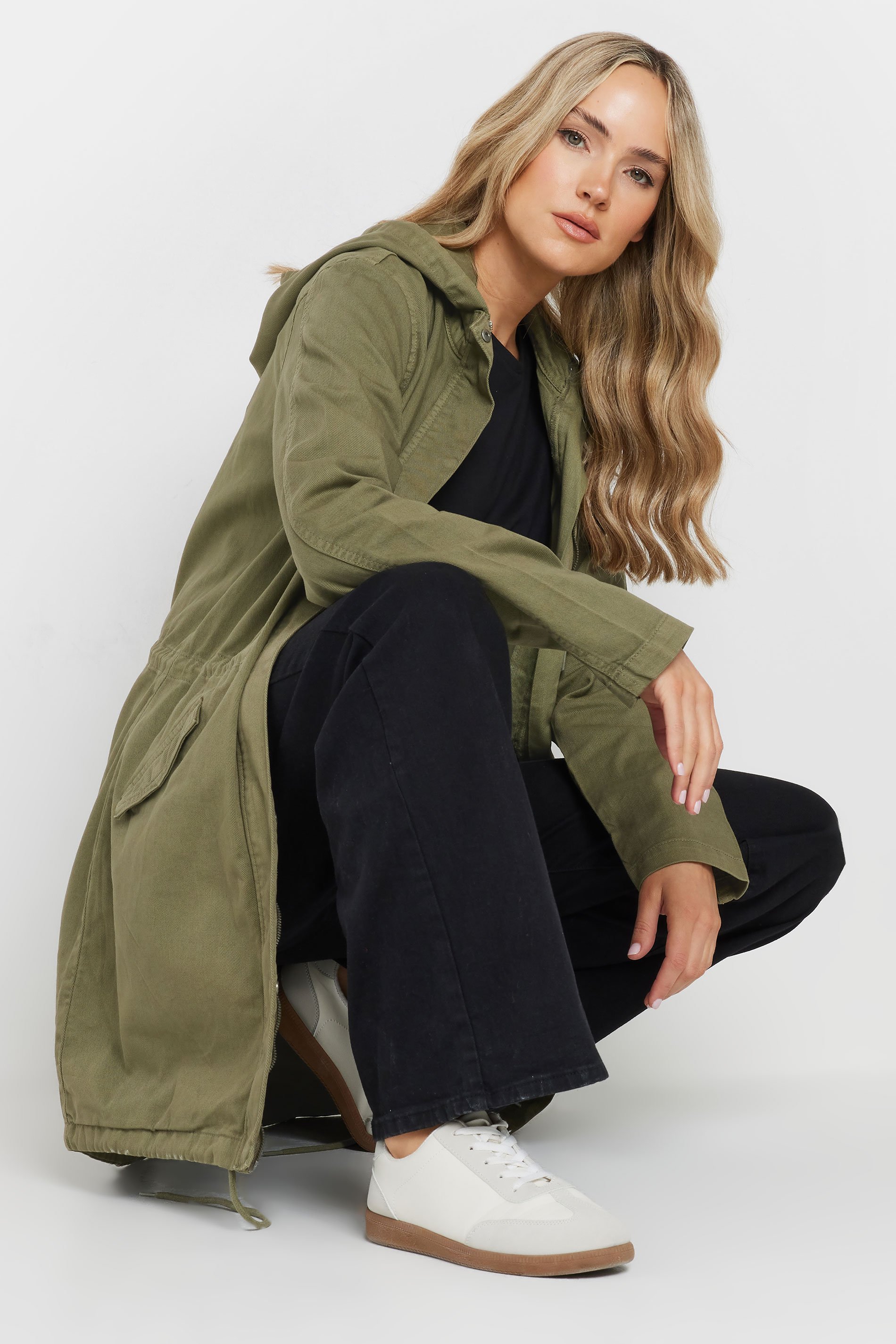 LTS Tall Women's Khaki Green Twill Hooded Parka Coat | Long Tall Sally 3