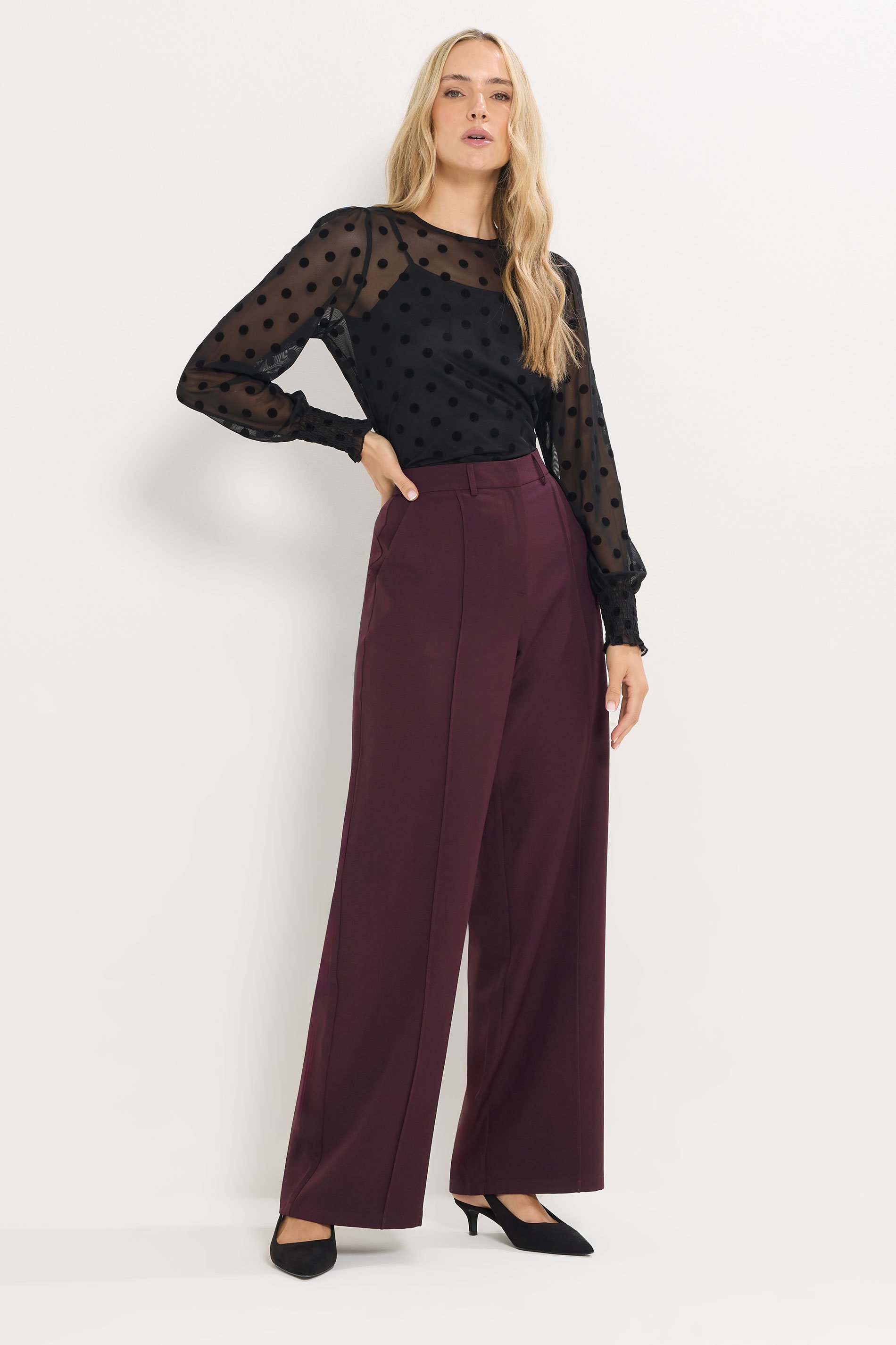 LTS Tall Dark Red Seam Front Wide Leg Trousers | Long Tall Sally 1