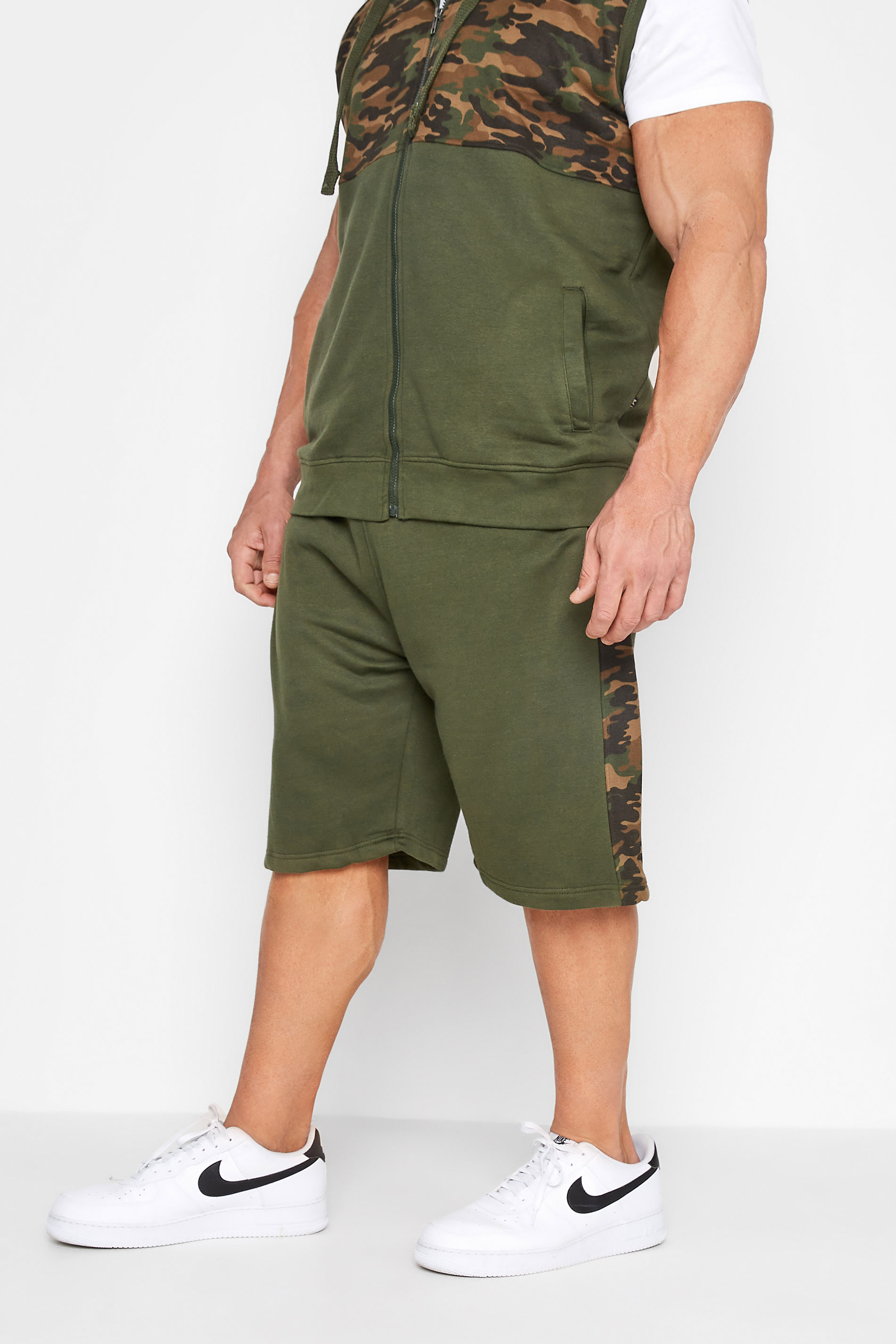 KAM Khaki Green Camo Panel Jogger Shorts | BadRhino  3