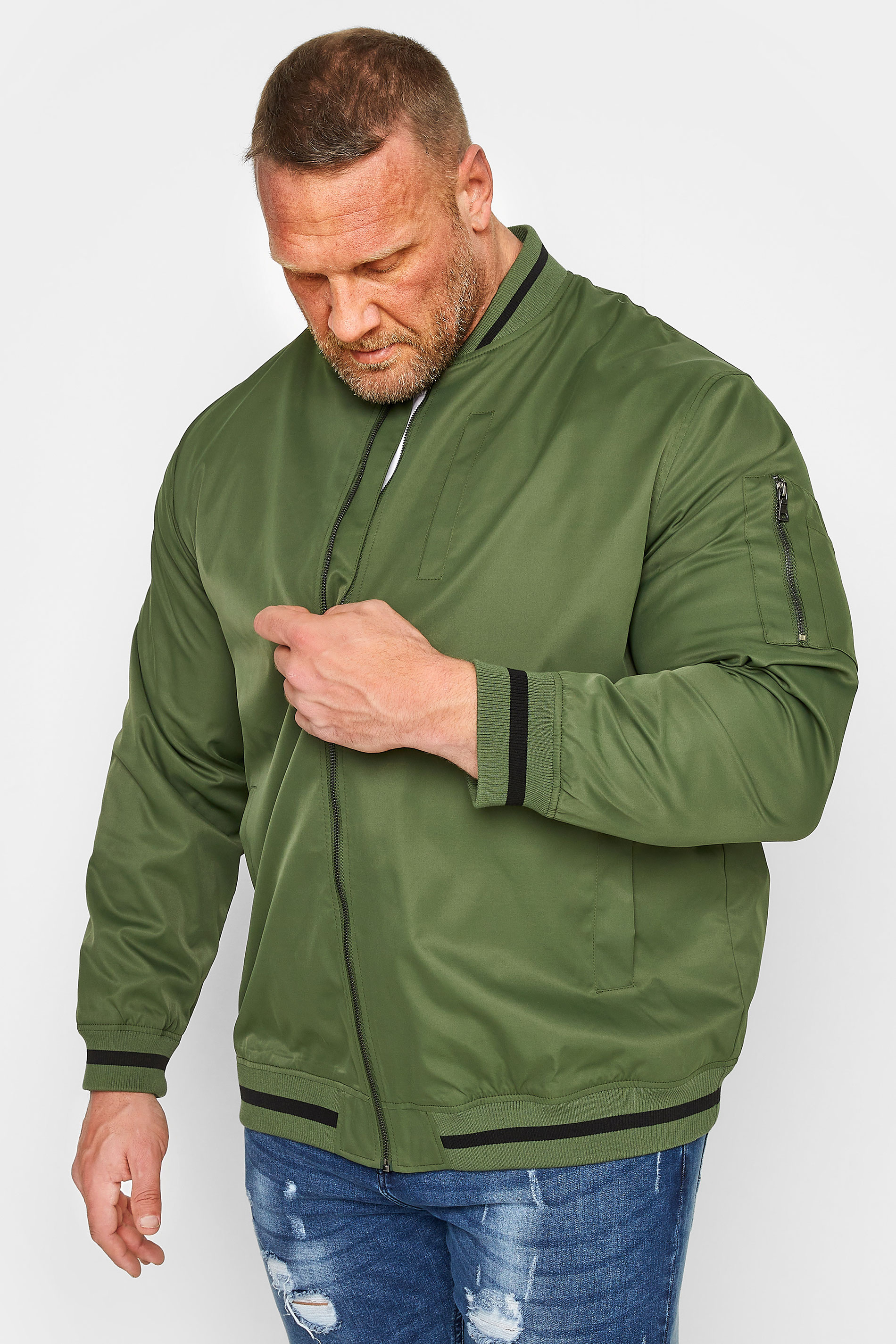 BadRhino Big & Tall Mens Plus Size Khaki Green Bomber Jacket | BadRhino 2
