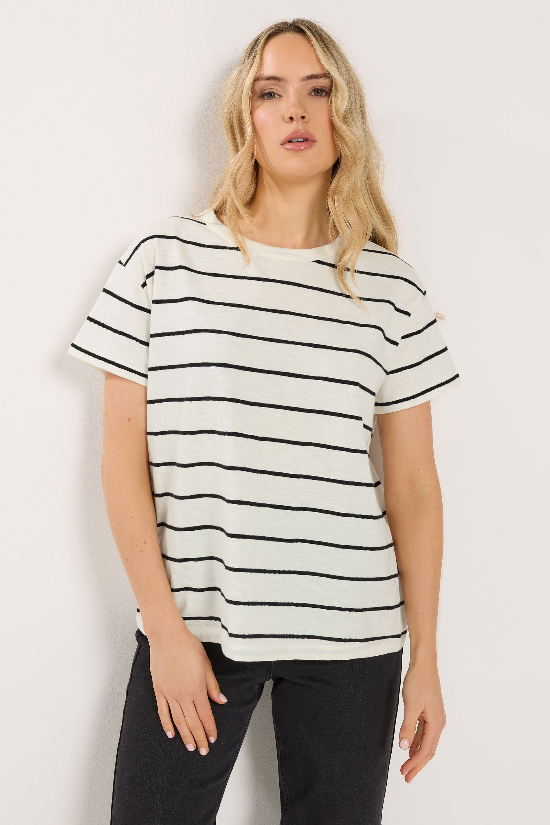 LTS Tall Women's White Stripe Cotton Oversized T-Shirt | Long Tall Sally 3