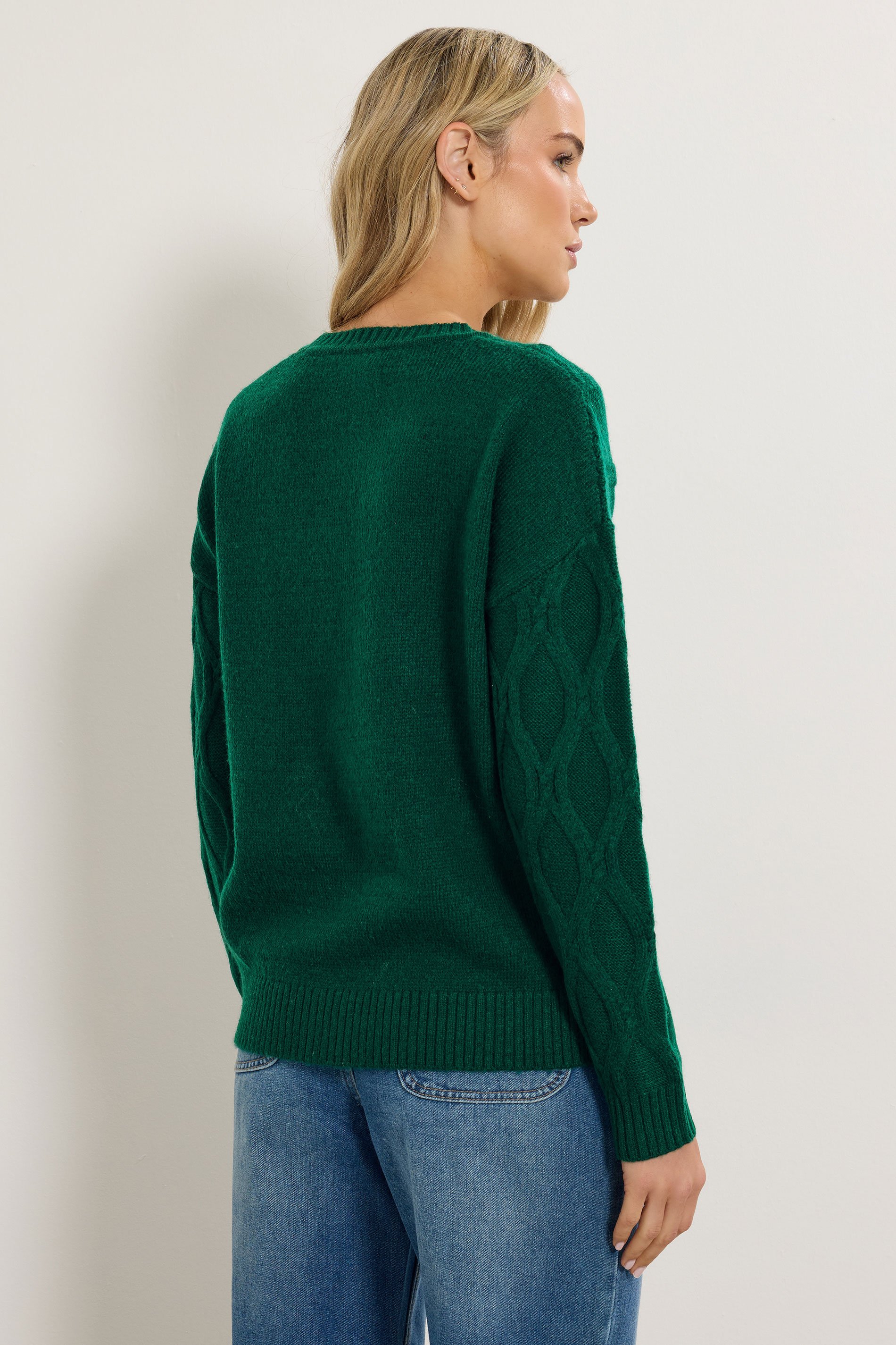 LTS Tall Dark Green Cable Knit Jumper | Long Tall Sally 3