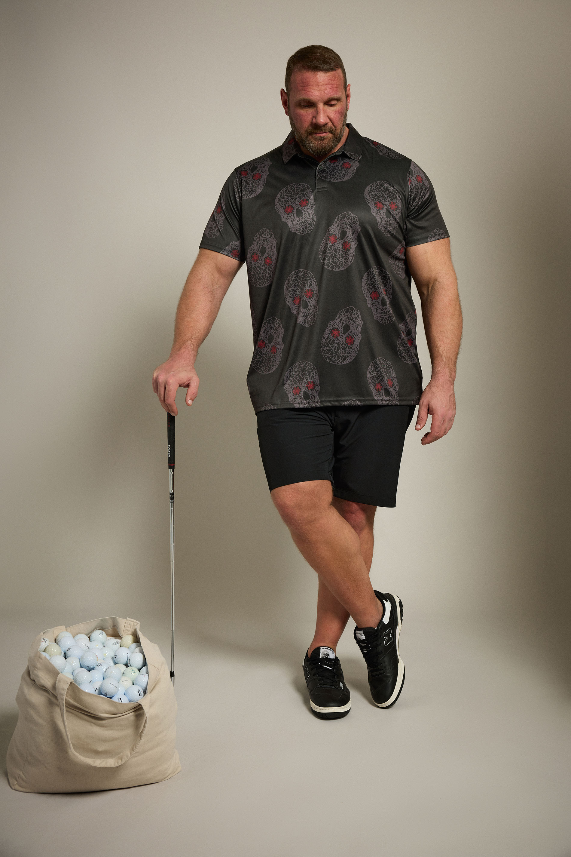 BadRhino Golf Big & Tall Black Skull Print Polo Shirt | BadRhino 5