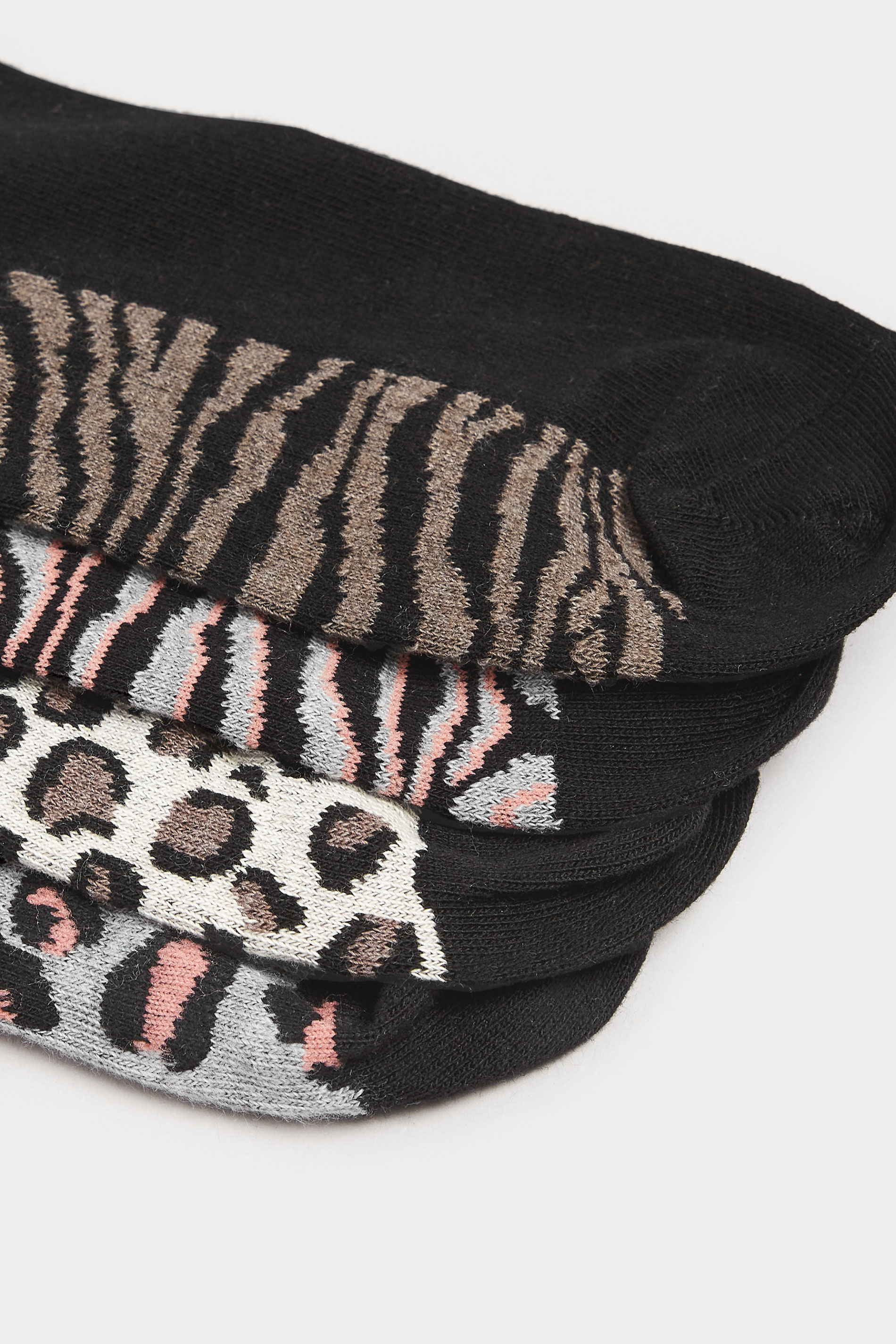 4 PACK Black Animal Print Footbed Socks | Yours Clothing 6