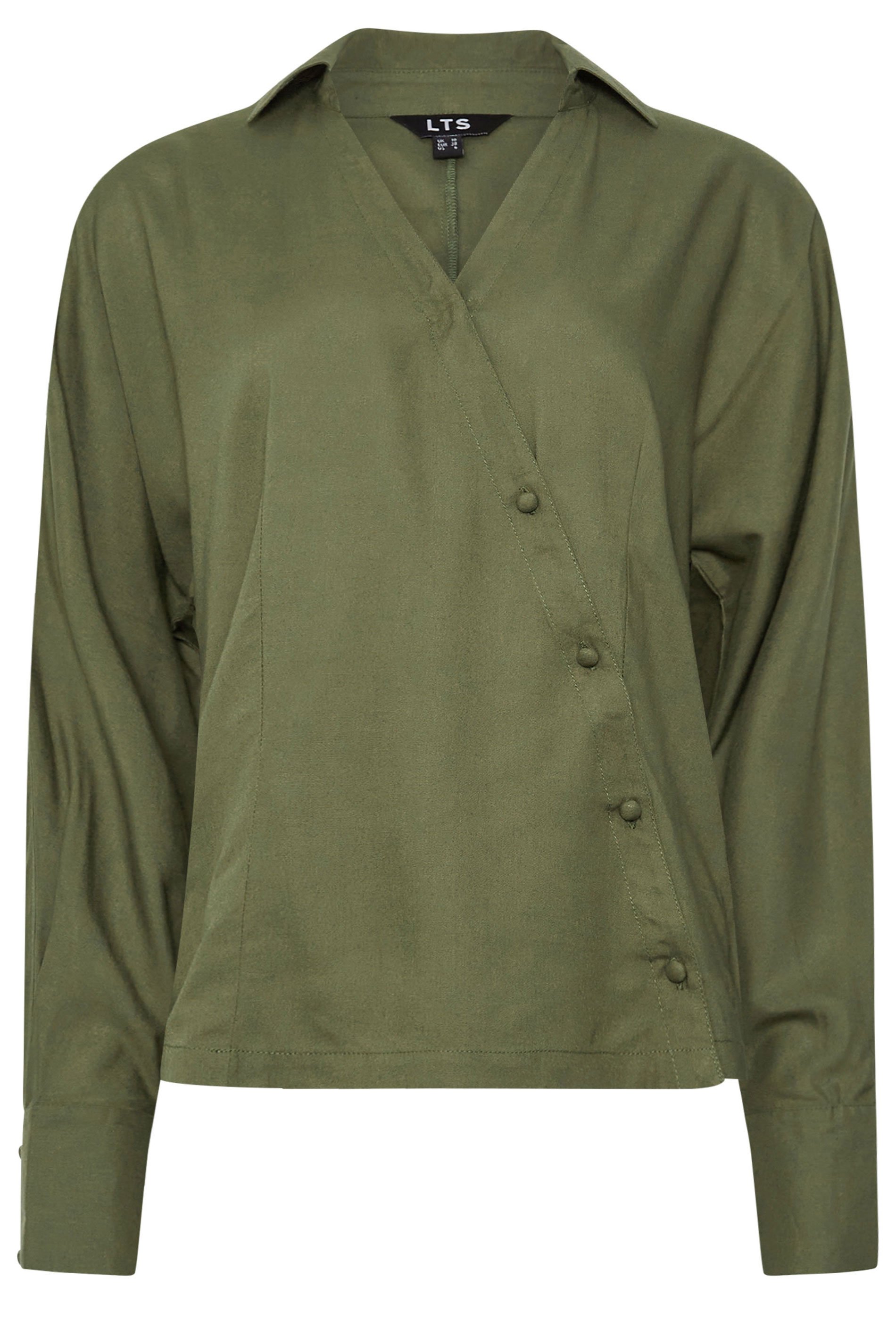 LTS Tall Khaki Green Asymmetric Button Shirt | Long Tall Sally 5