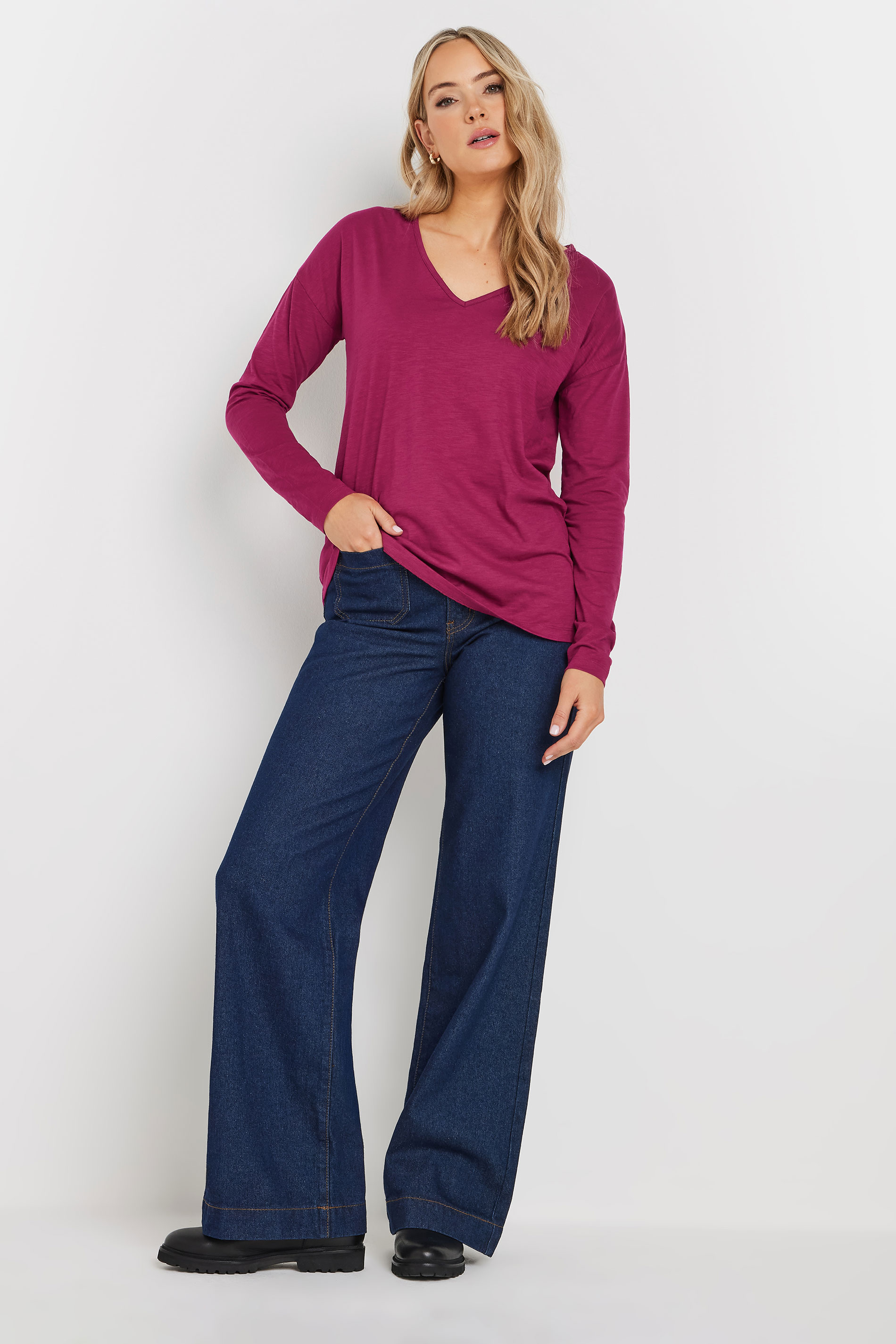 LTS Tall 2 PACK Berry Pink & Grey Long Sleeve T-Shirts | Long Tall Sally 3