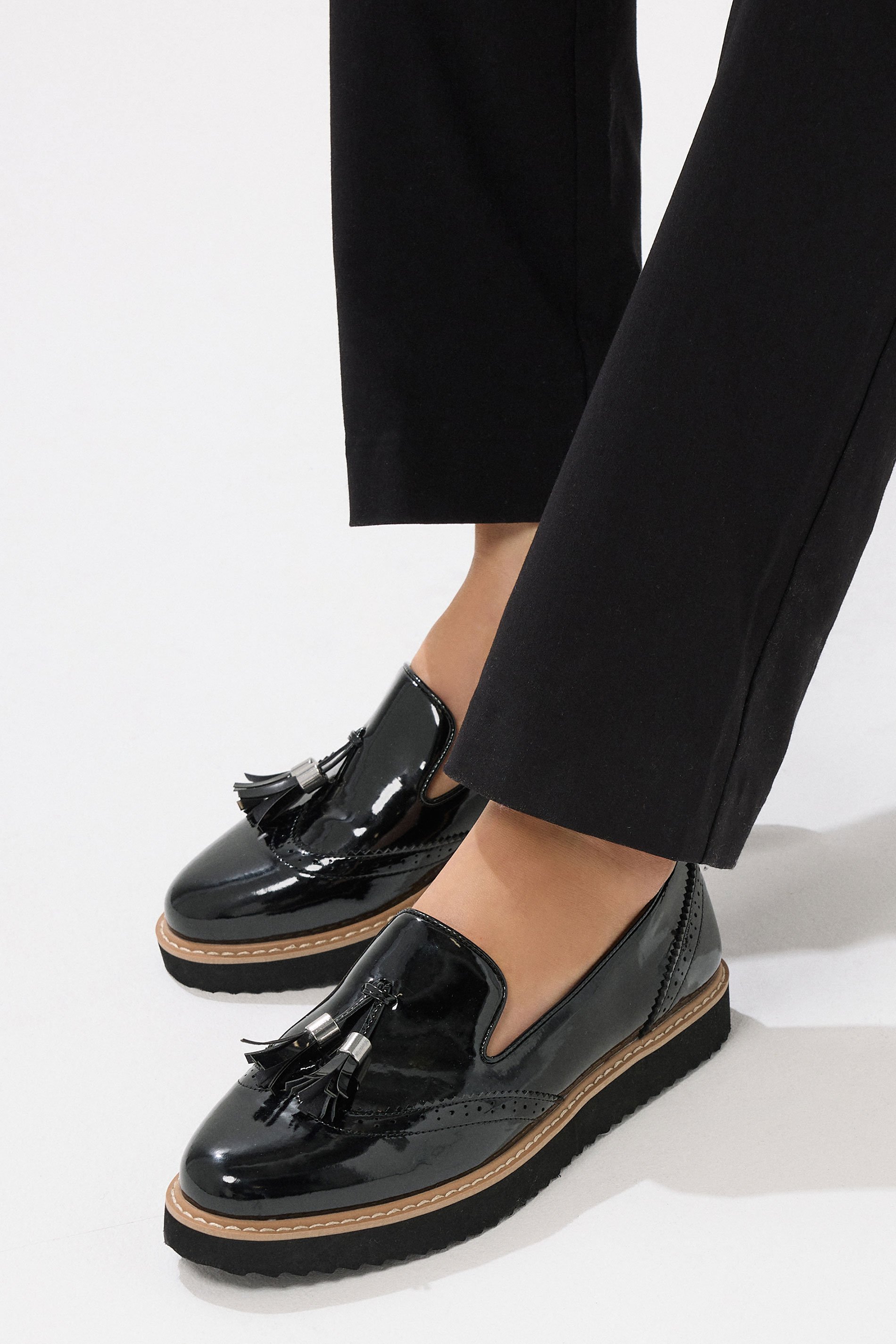 LTS Black Patent Tassel Slip-On Loafers In Standard Fit | Long Tall Sally 1