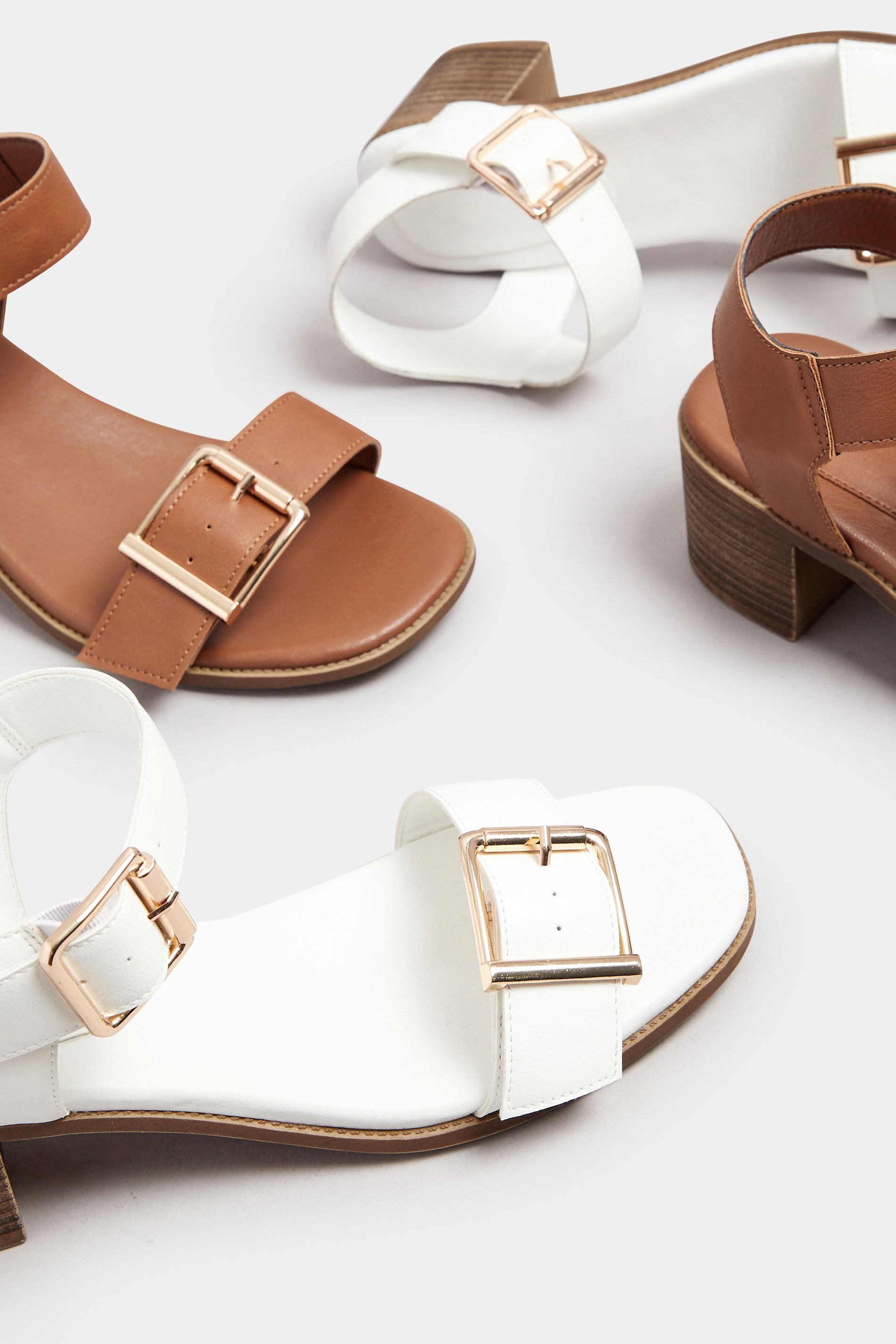 White Faux Leather Buckle Block Heel Sandals In Wide E Fit & Extra Wide EEE Fit | Yours Clothing 6
