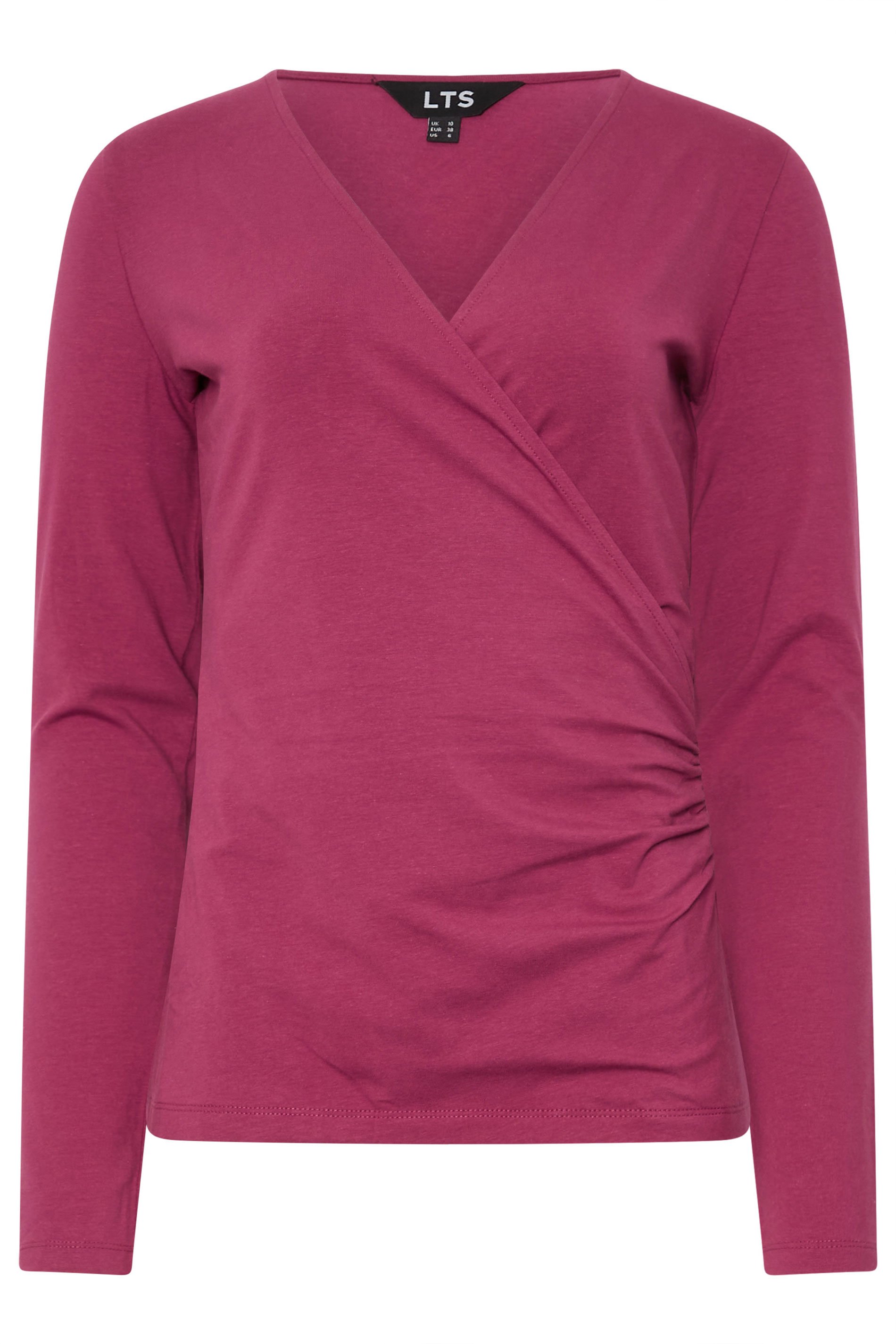 LTS Tall Berry Pink Long Sleeve Wrap Top | Long Tall Sally 5