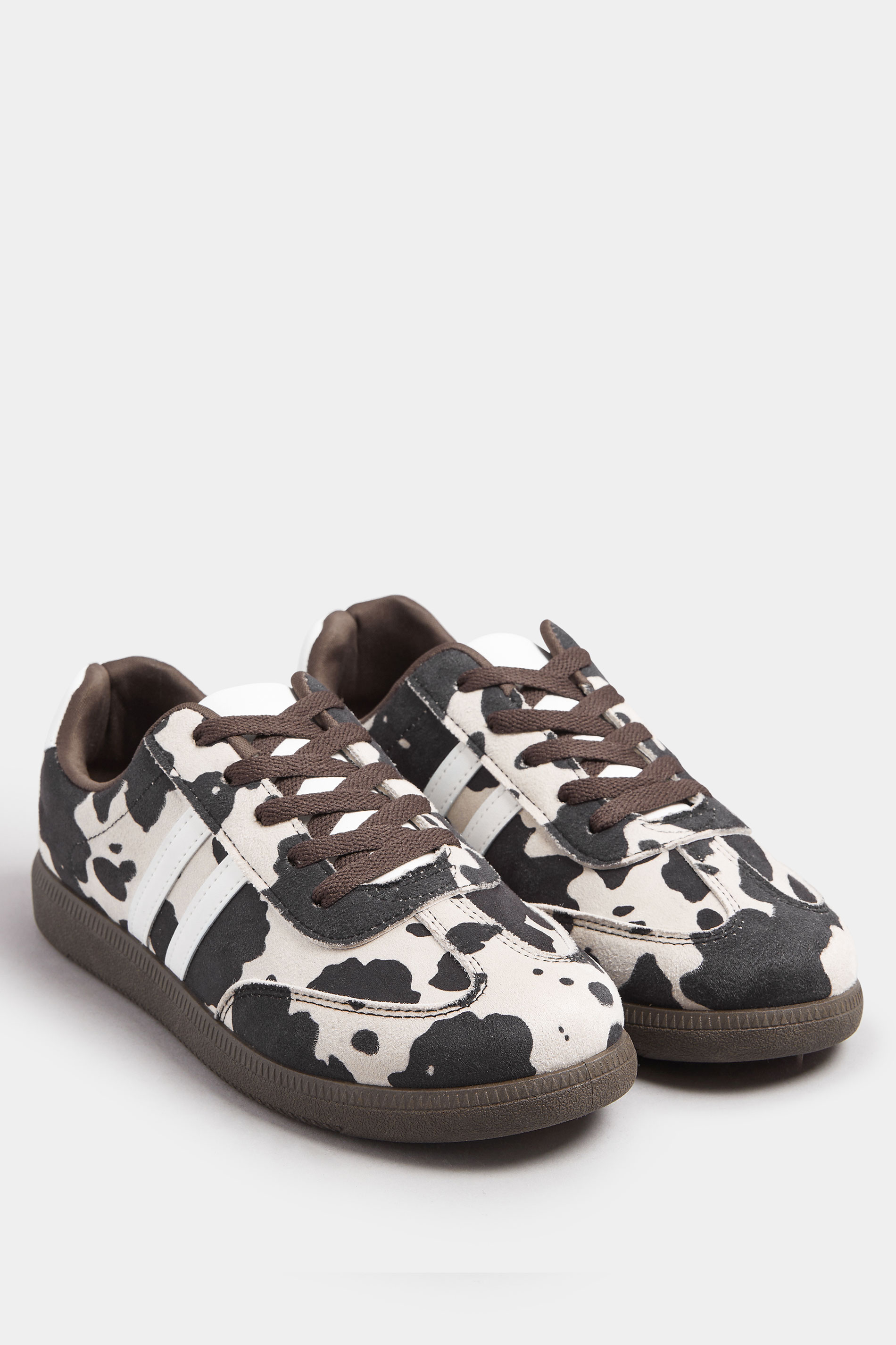 Brown Cow Print Retro Stripe Trainers In Extra Wide EEE Fit | Yours Clothing 3