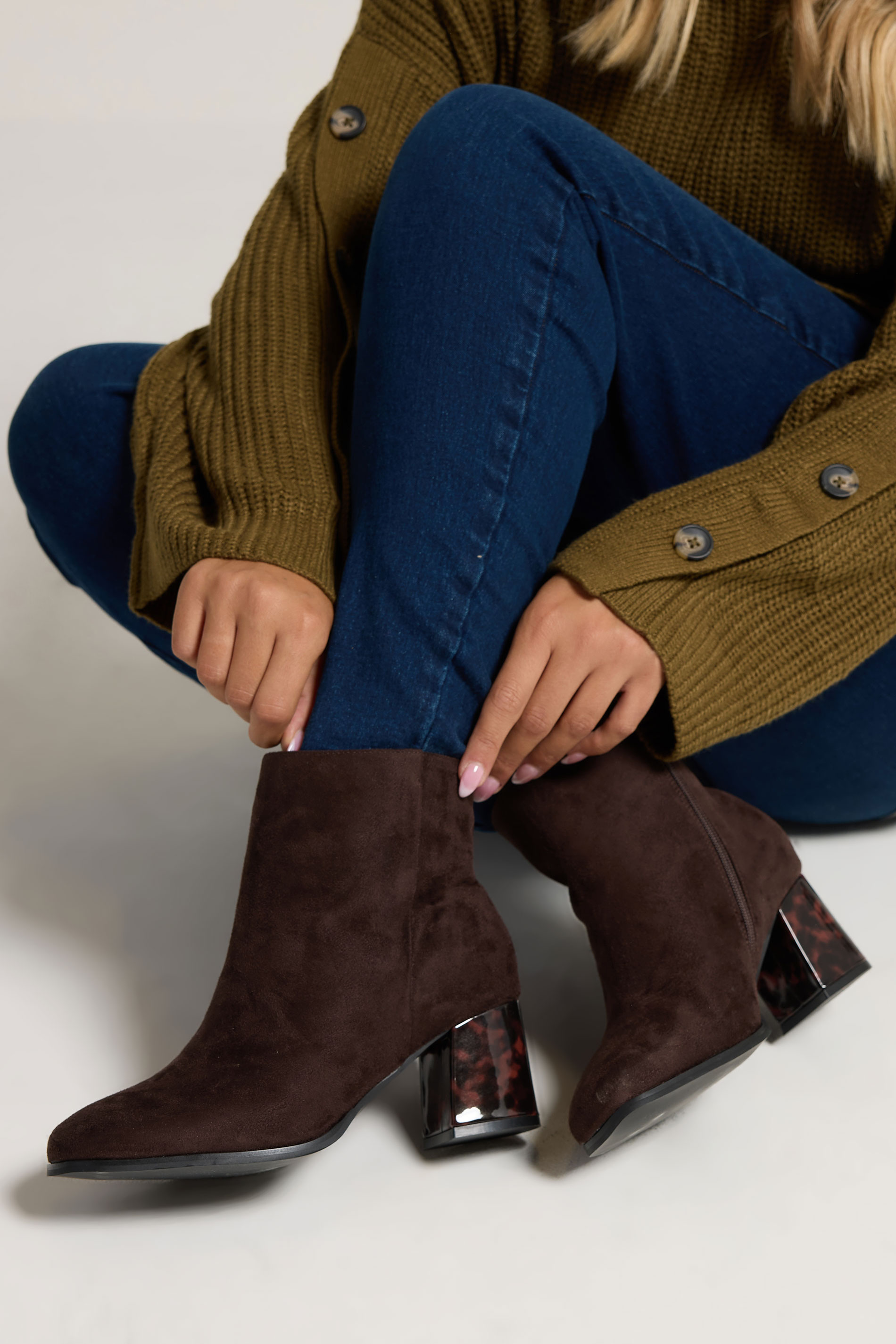 Chocolate Brown Tortoiseshell Block Heel Boots In Extra Wide EEE Fit | Yours Clothing 1