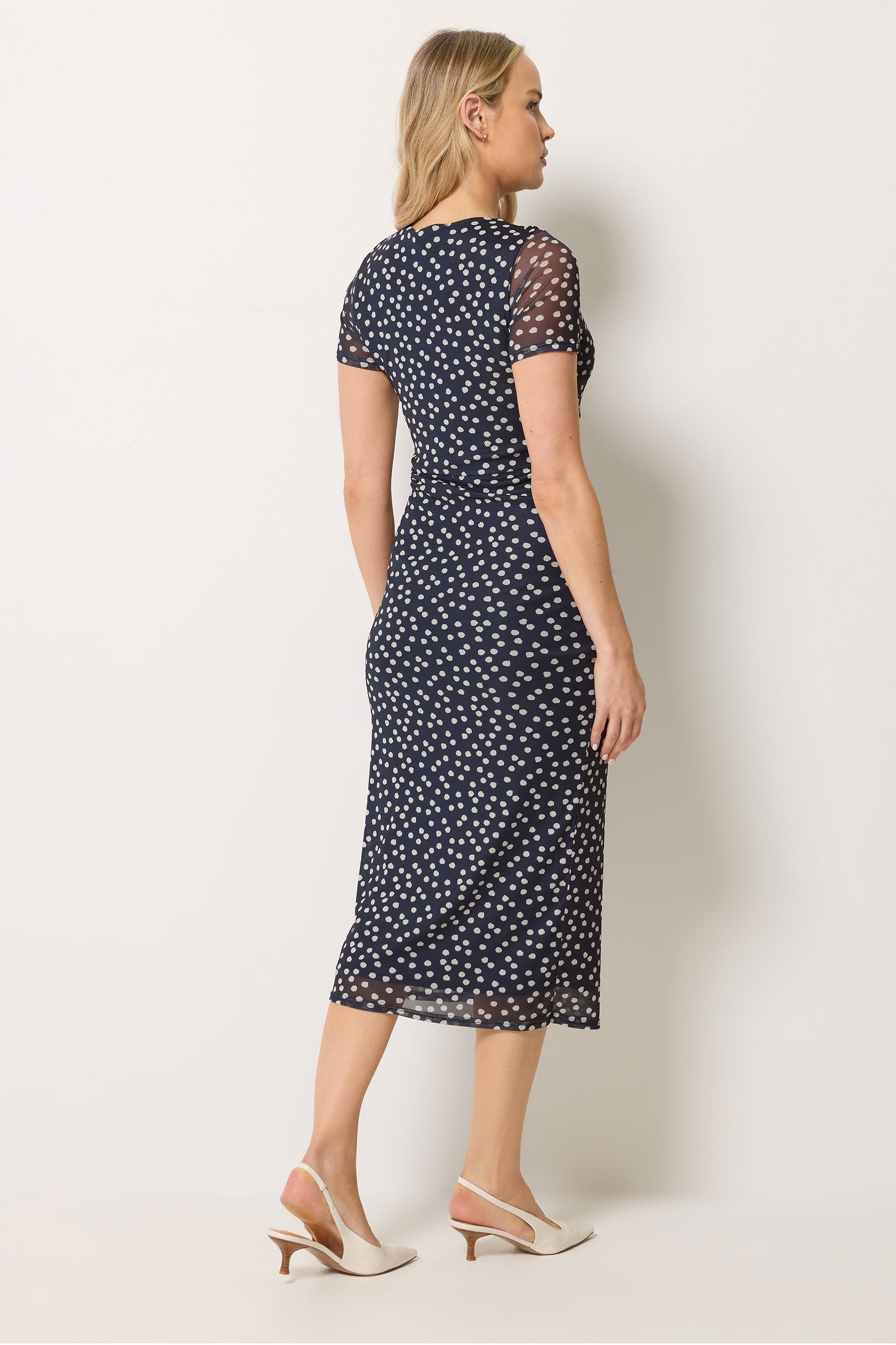 LTS Tall Women's Navy Blue Polka Dot Twist Mesh Midi Dress | Long Tall Sally 2