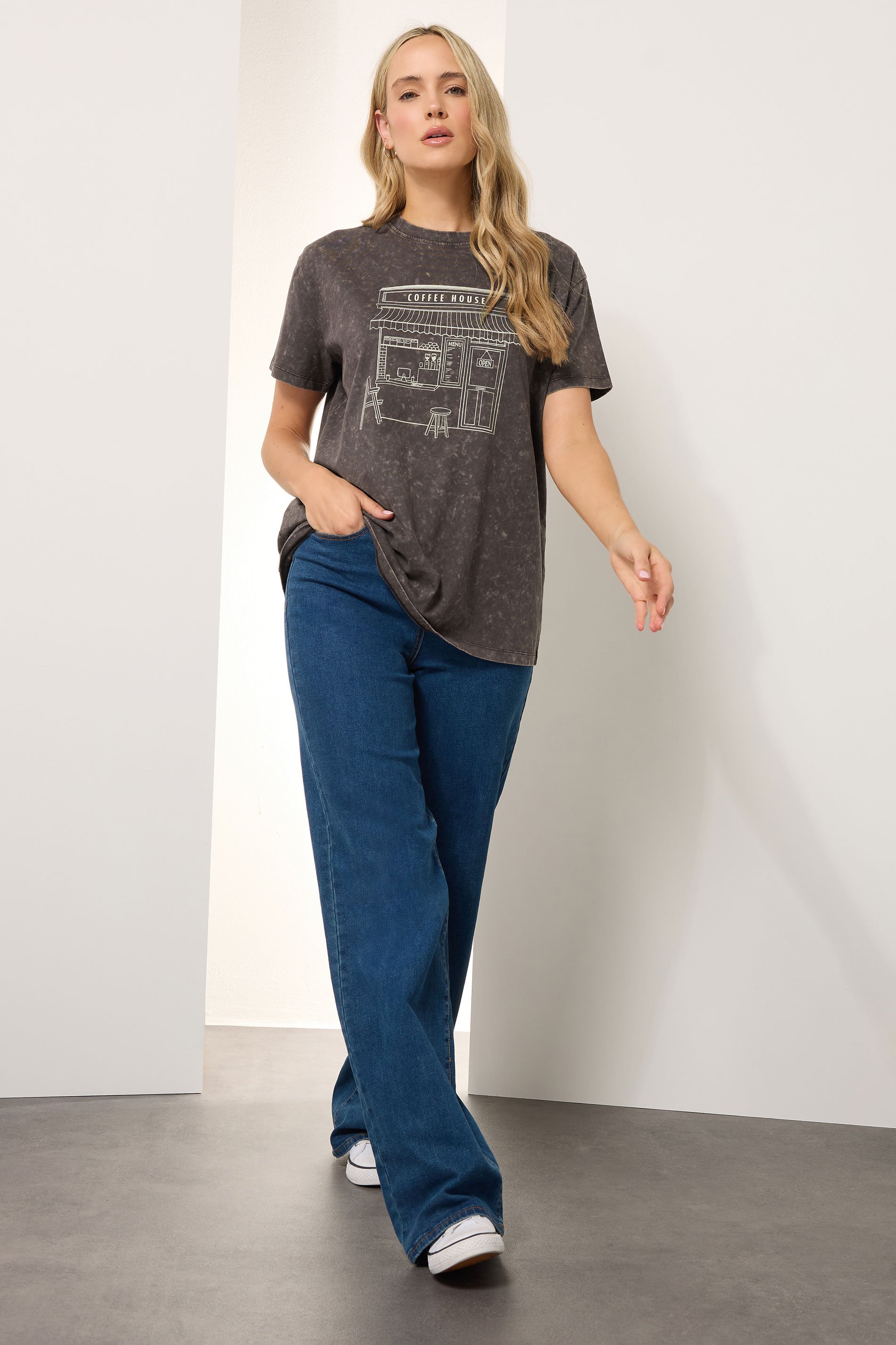 LTS Tall Brown Washed Coffee Graphic T-Shirt | Long Tall Sally 2