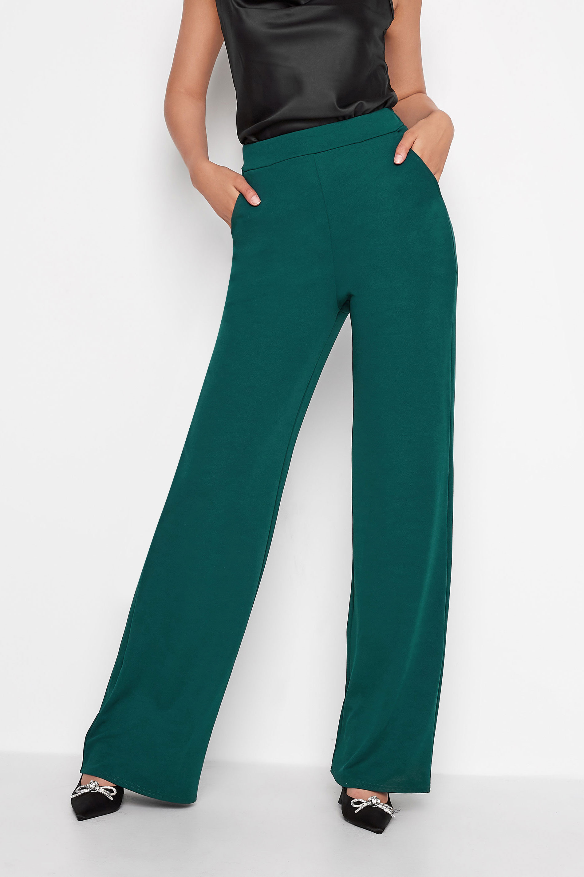 LTS Tall Women's Green Cotton Twill Wide Leg Cropped Trousers