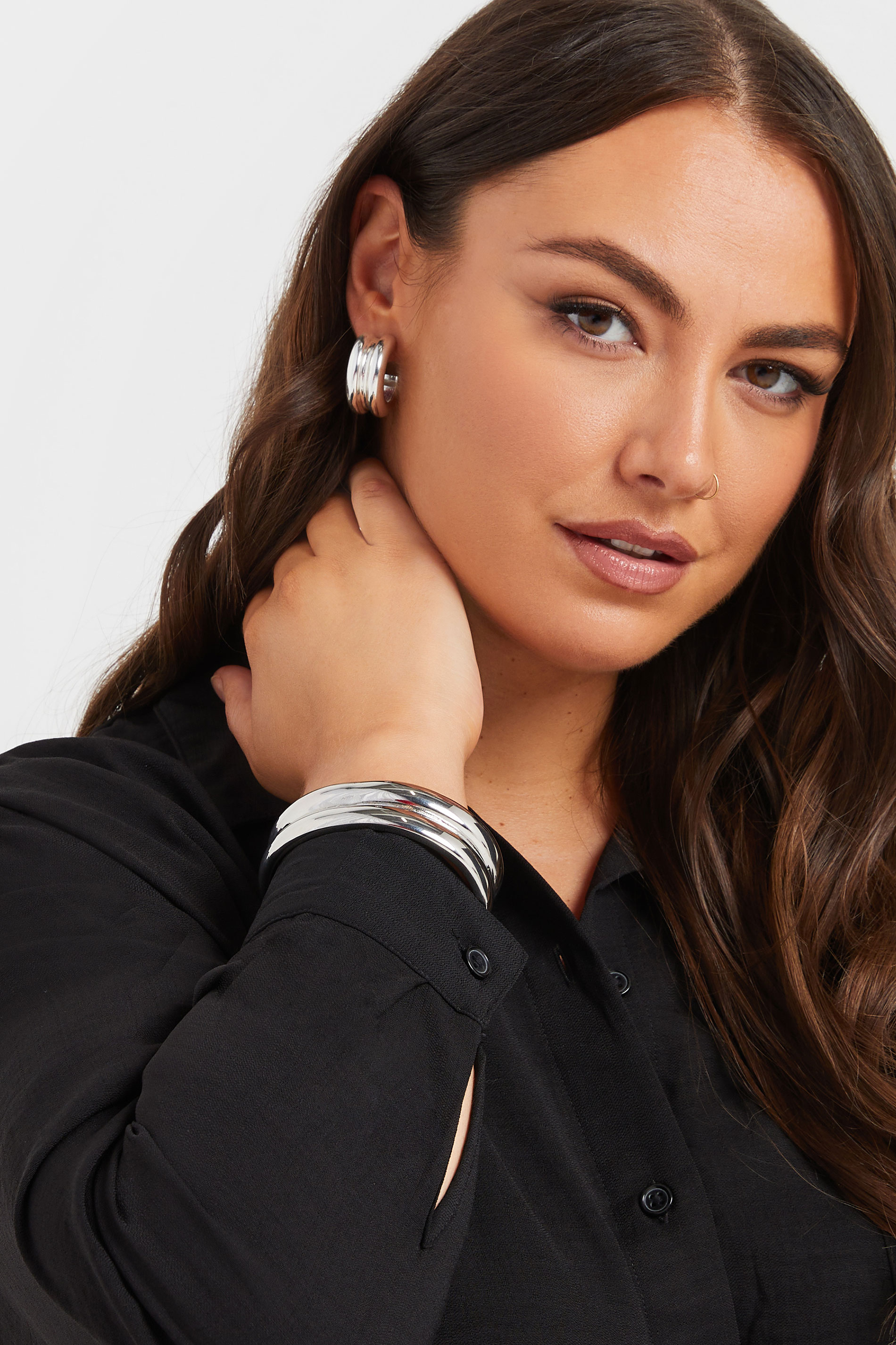 Silver Tone Double Cuff Bracelet | Yours Clothing  1