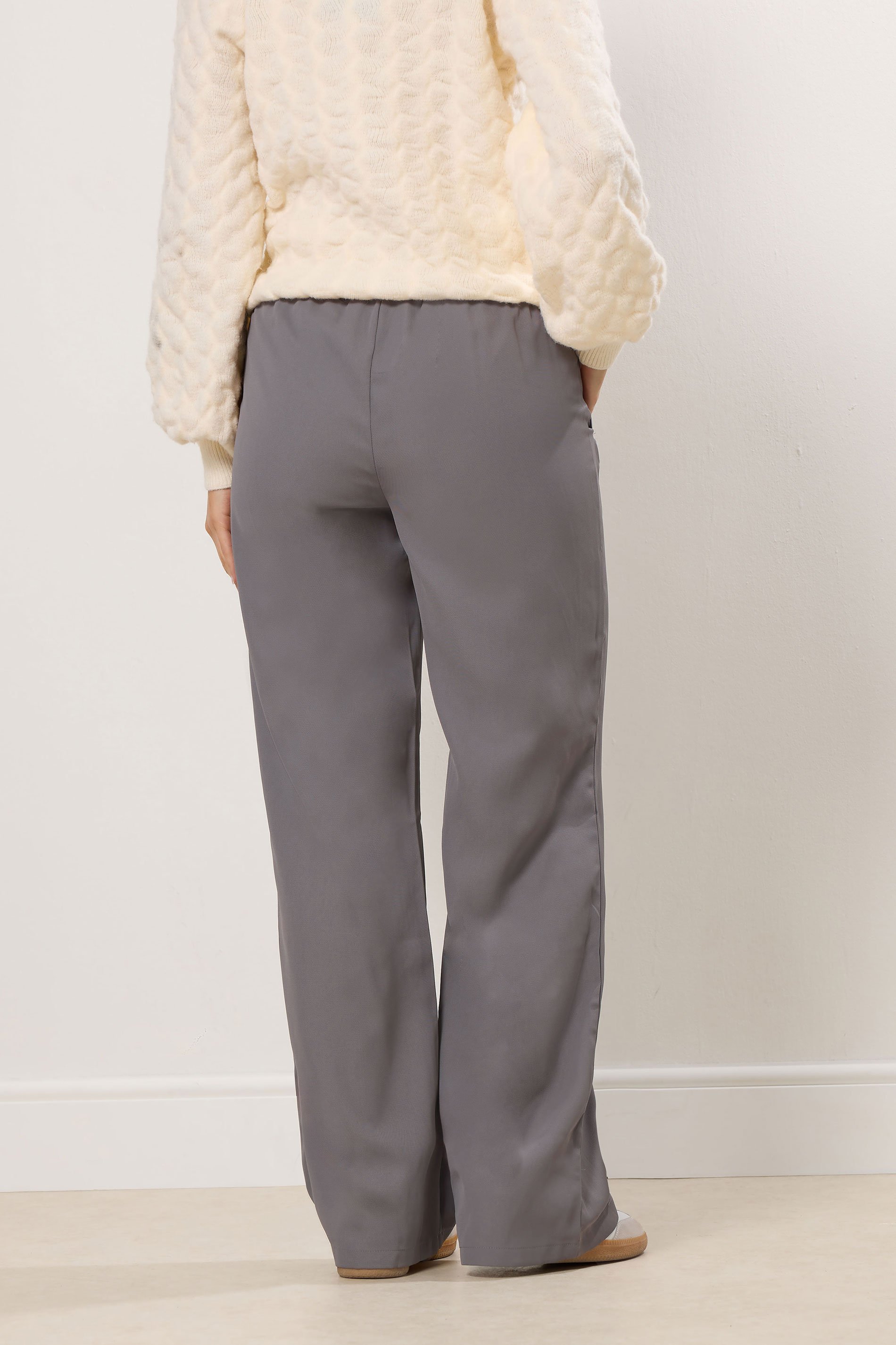 LTS Tall Grey Tie Waistband Wide Leg Trousers | Long Tall Sally 3