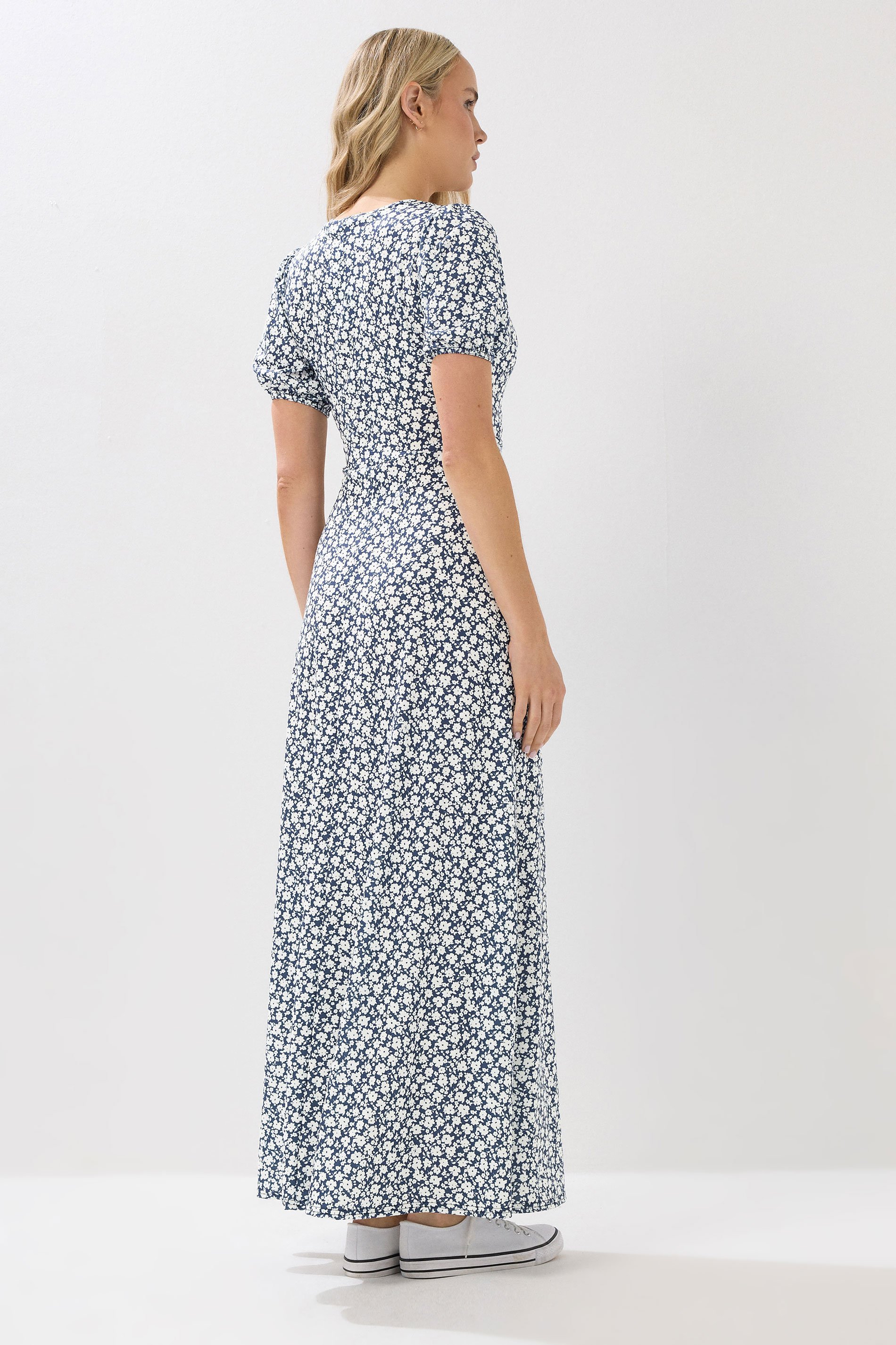 LTS Tall Navy Blue Ditsy Floral Print Wrap Maxi Dress | Long Tall Sally 3