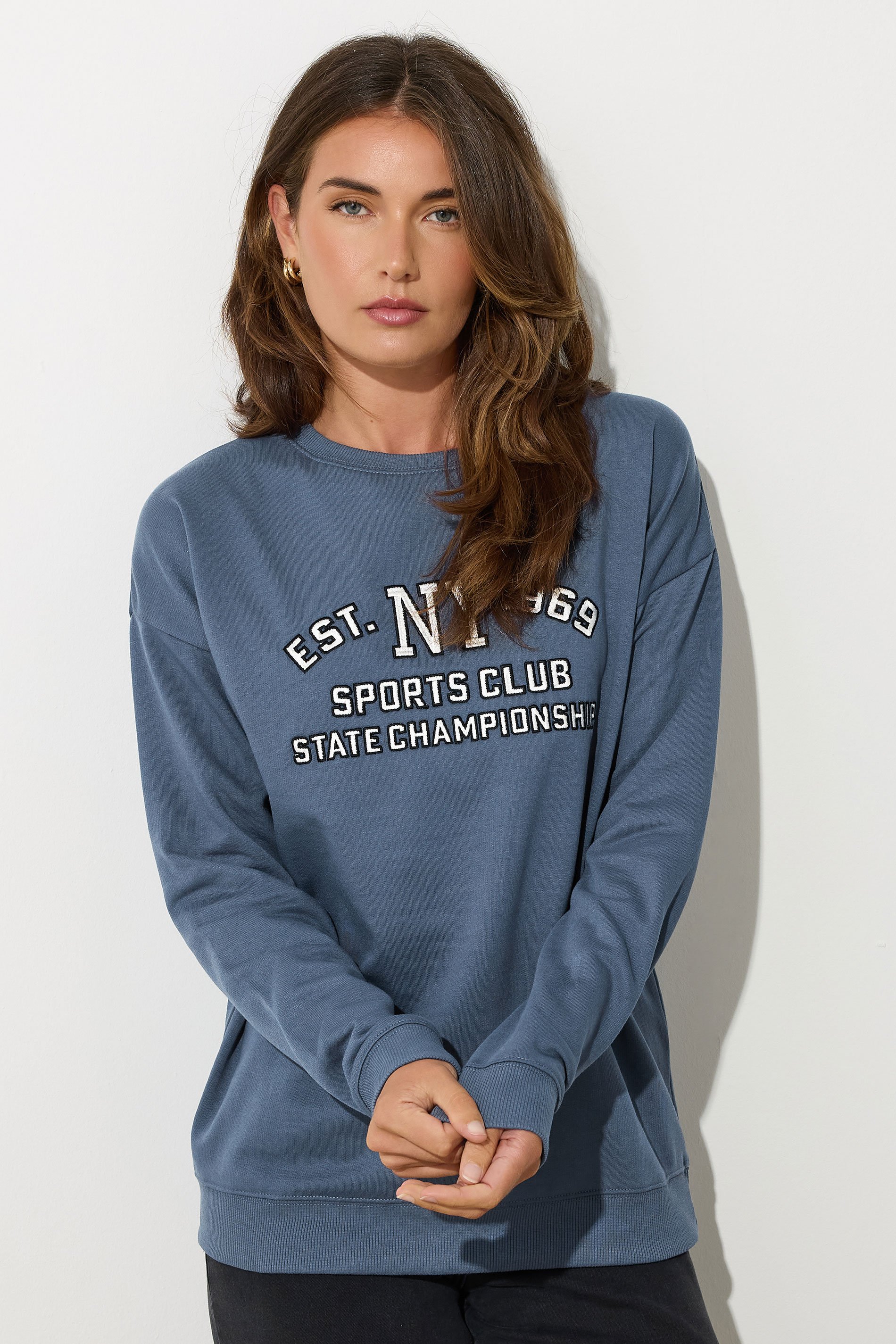 LTS Tall Blue 'NY 1969' Slogan Sweatshirt | Long Tall Sally 2