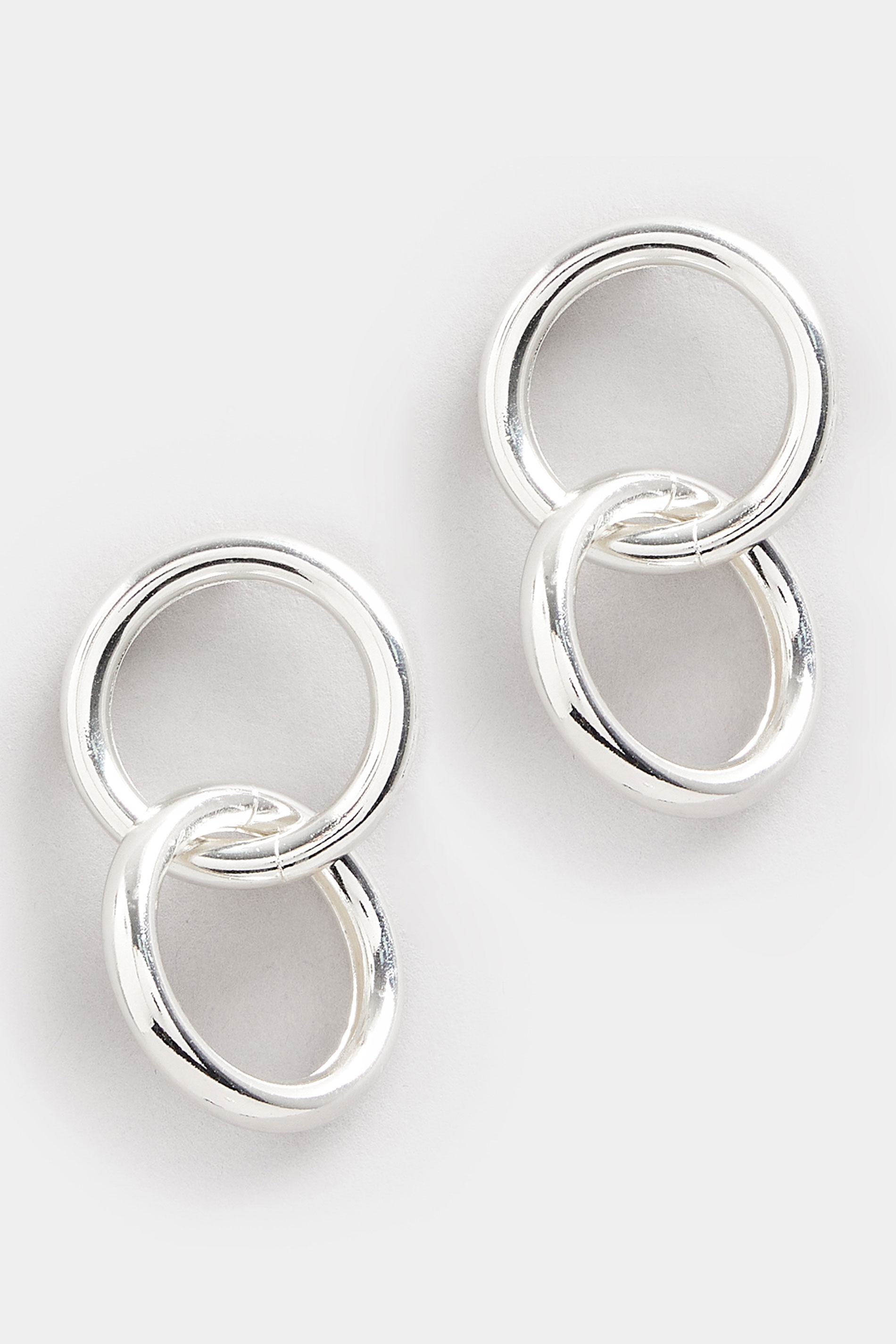 Silver Tone Double Hoop Stud Earrings | Yours Clothing 2