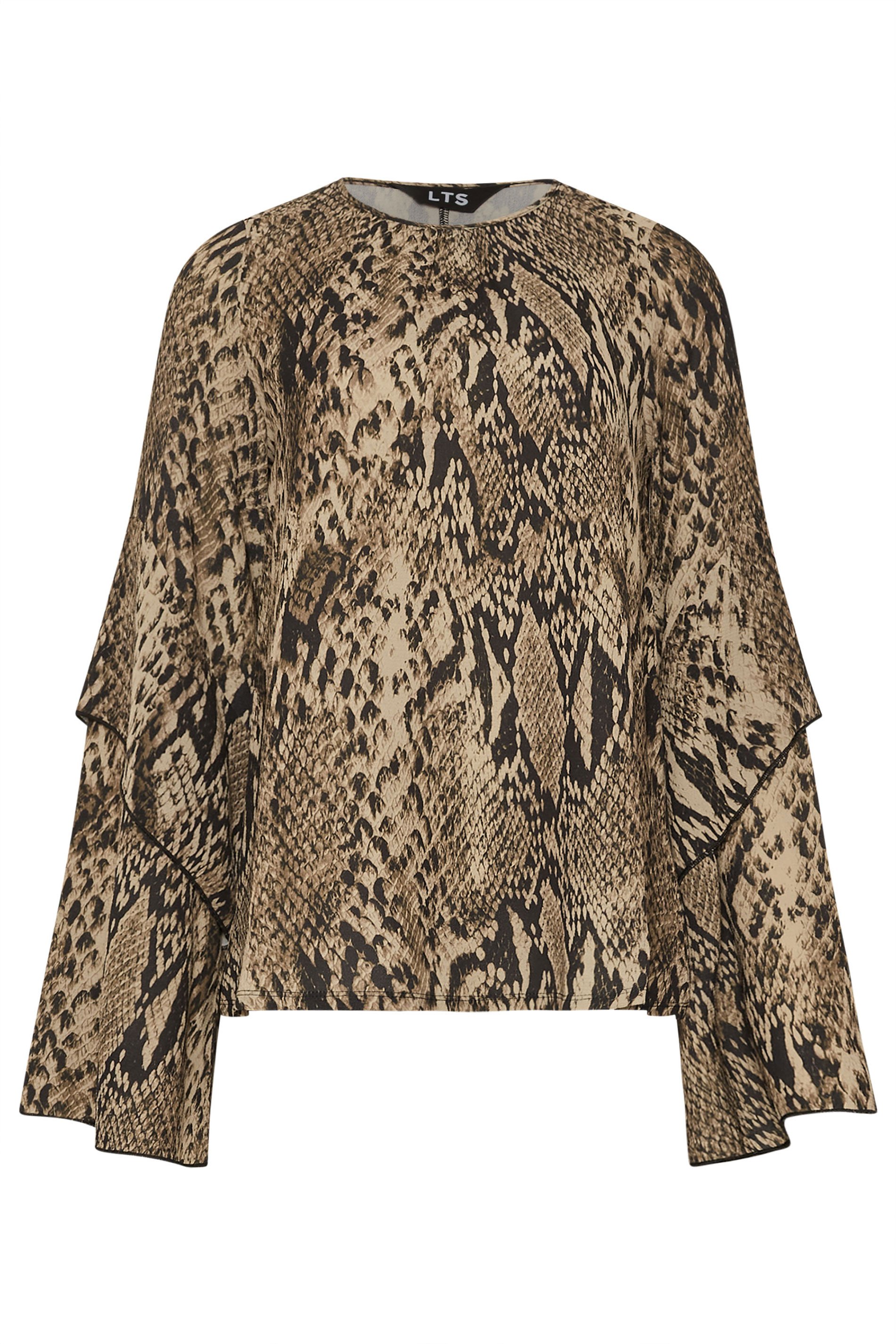 LTS Tall Brown Snake Print Frill Sleeve Blouse | Long Tall Sally 5