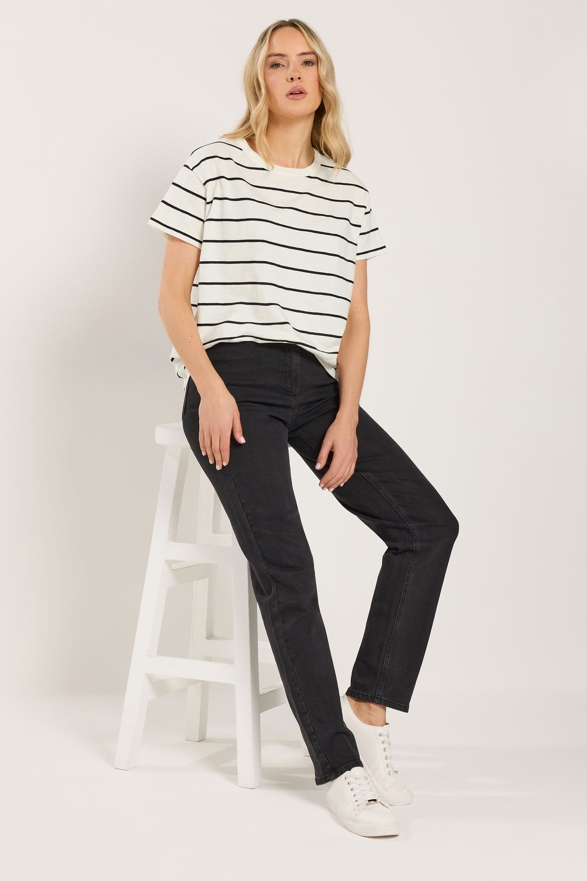 LTS Tall Women's White Stripe Cotton Oversized T-Shirt | Long Tall Sally 1