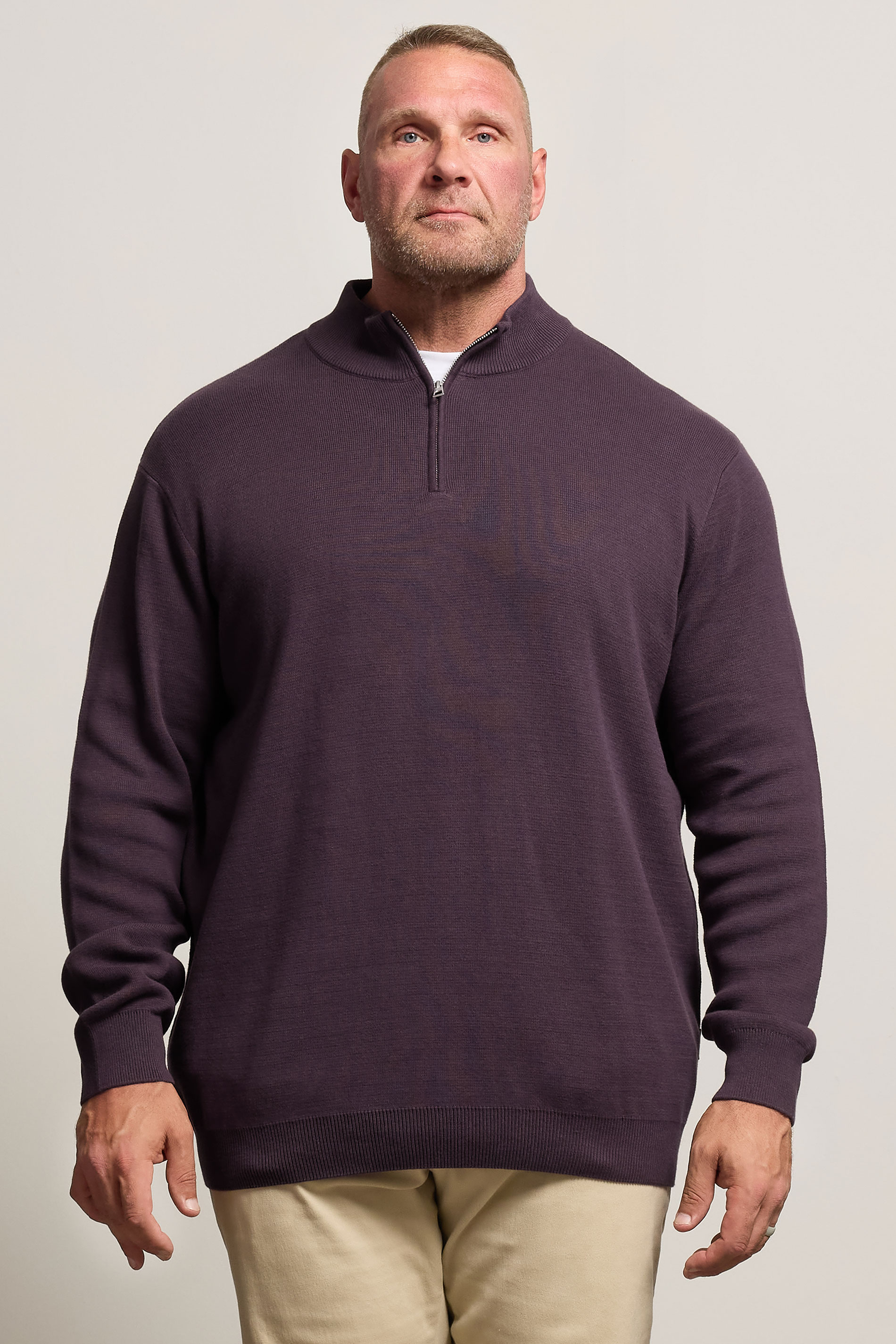BadRhino Big & Tall Plum Purple Milano Quarter Zip Jumper | BadRhino 1