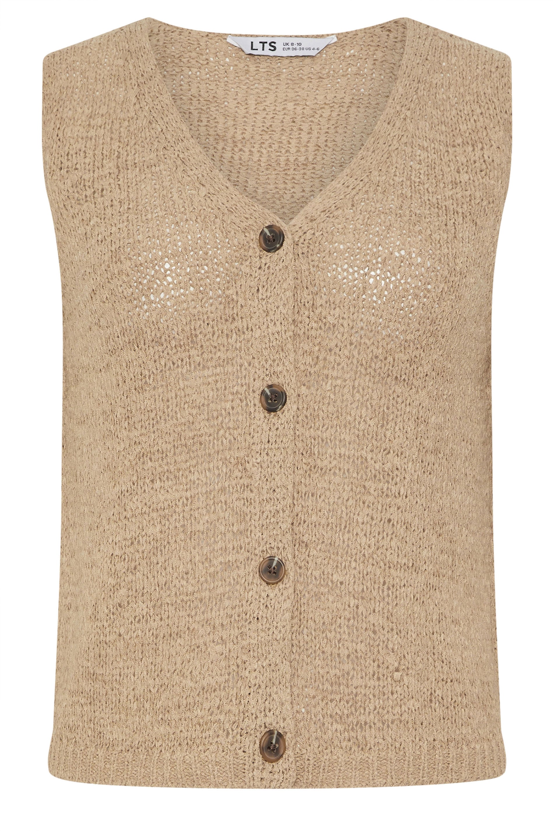 LTS Tall Women's Natural Brown Button Knitted Vest Top | Long Tall Sally 5