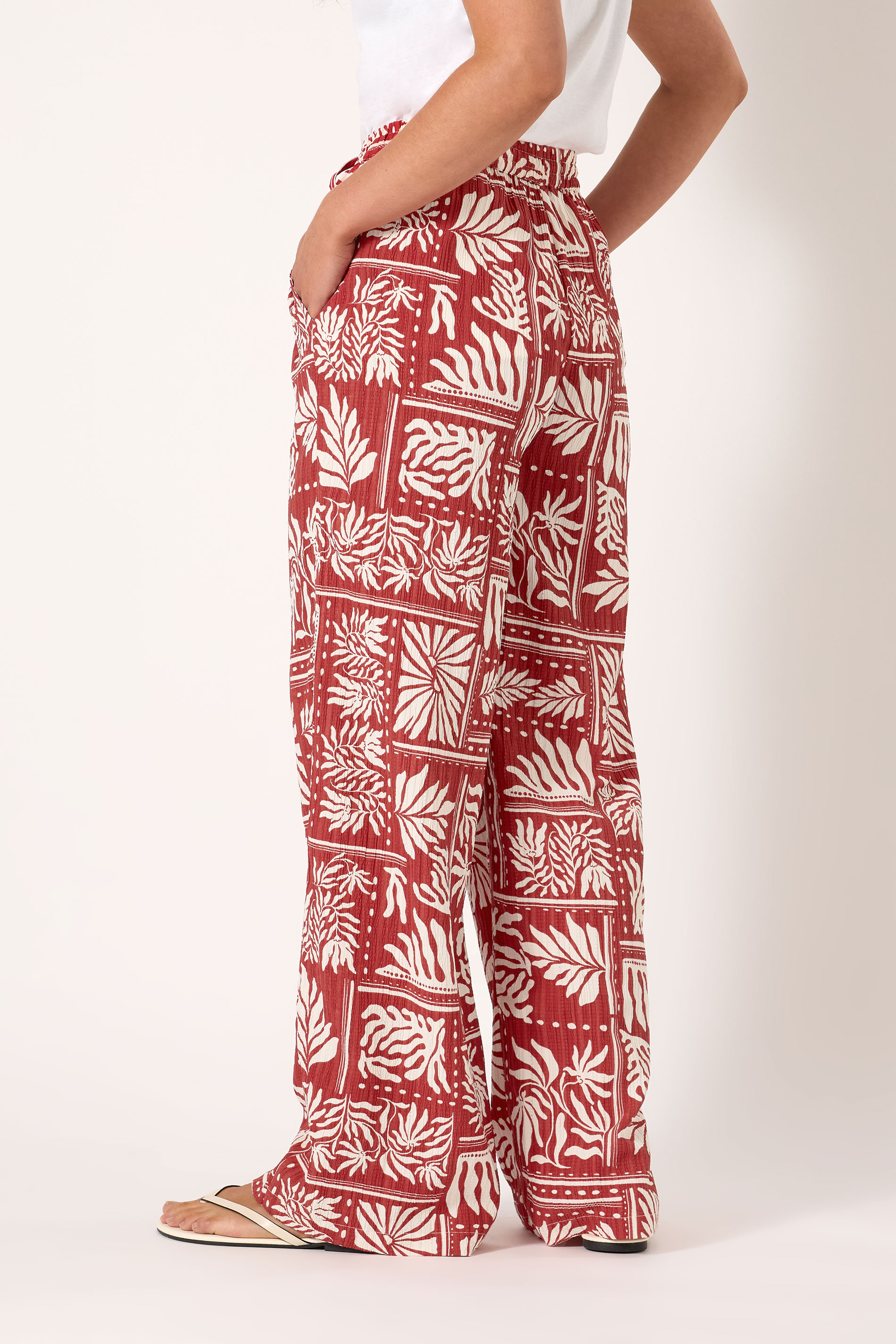 LTS Tall Rust Orange Palm Print Wide Leg Trousers | Long Tall Sally 3