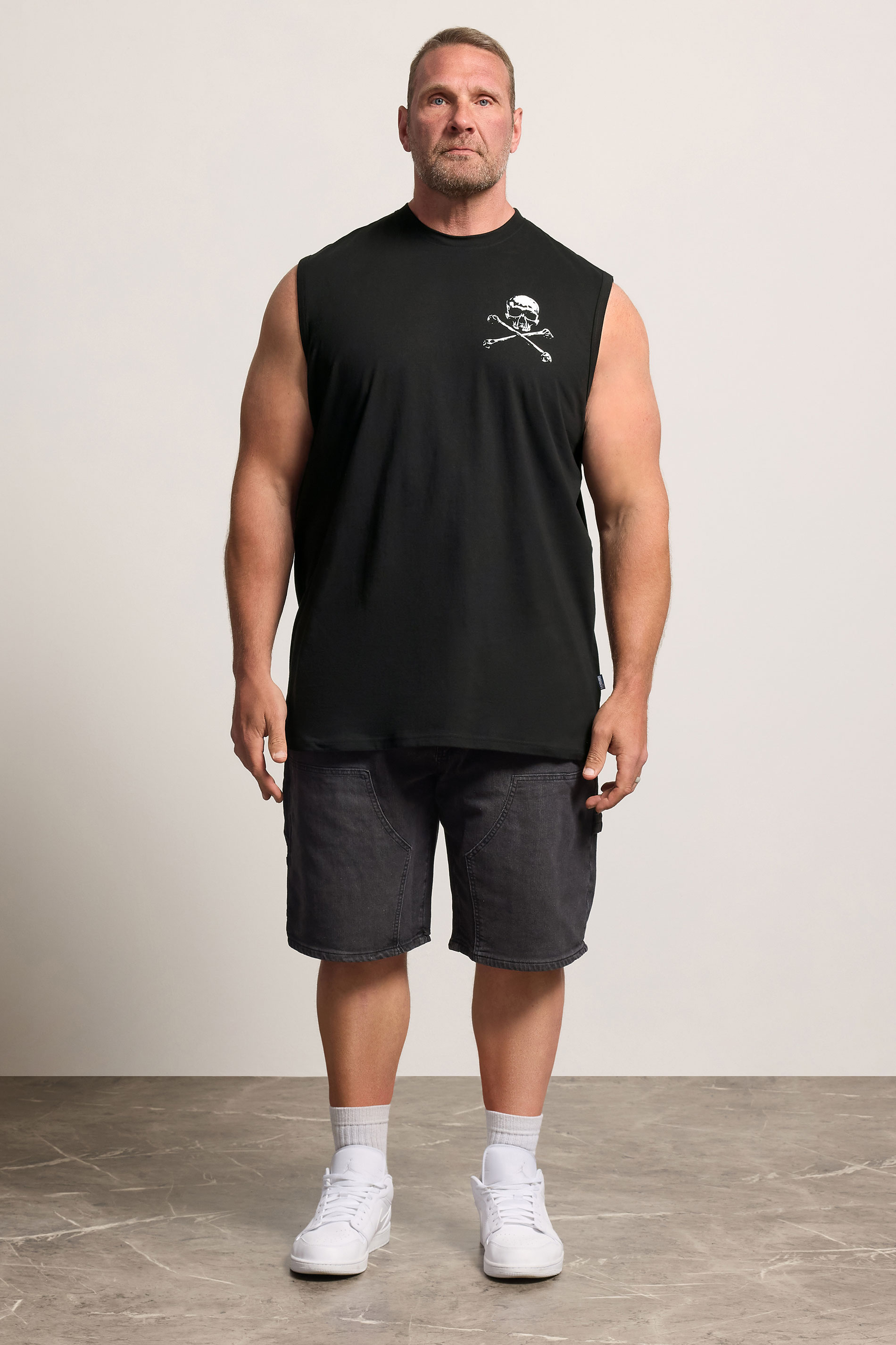 BadRhino Big & Tall Black Extra Long Skull & Crossbones Graphic Muscle Vest | BadRhino 1
