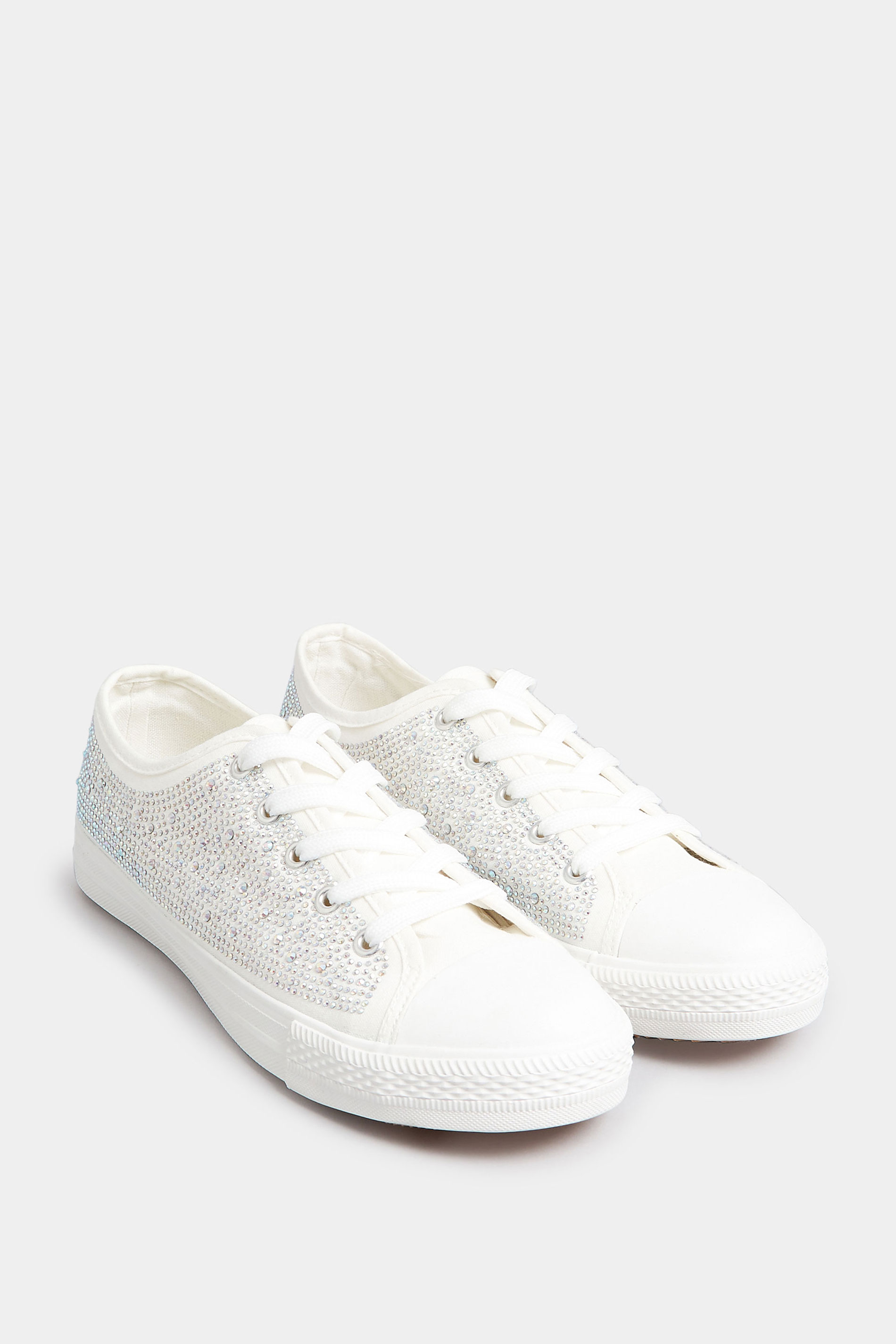 White Diamante Low Trainer In Wide E Fit | Yours Clothing 2