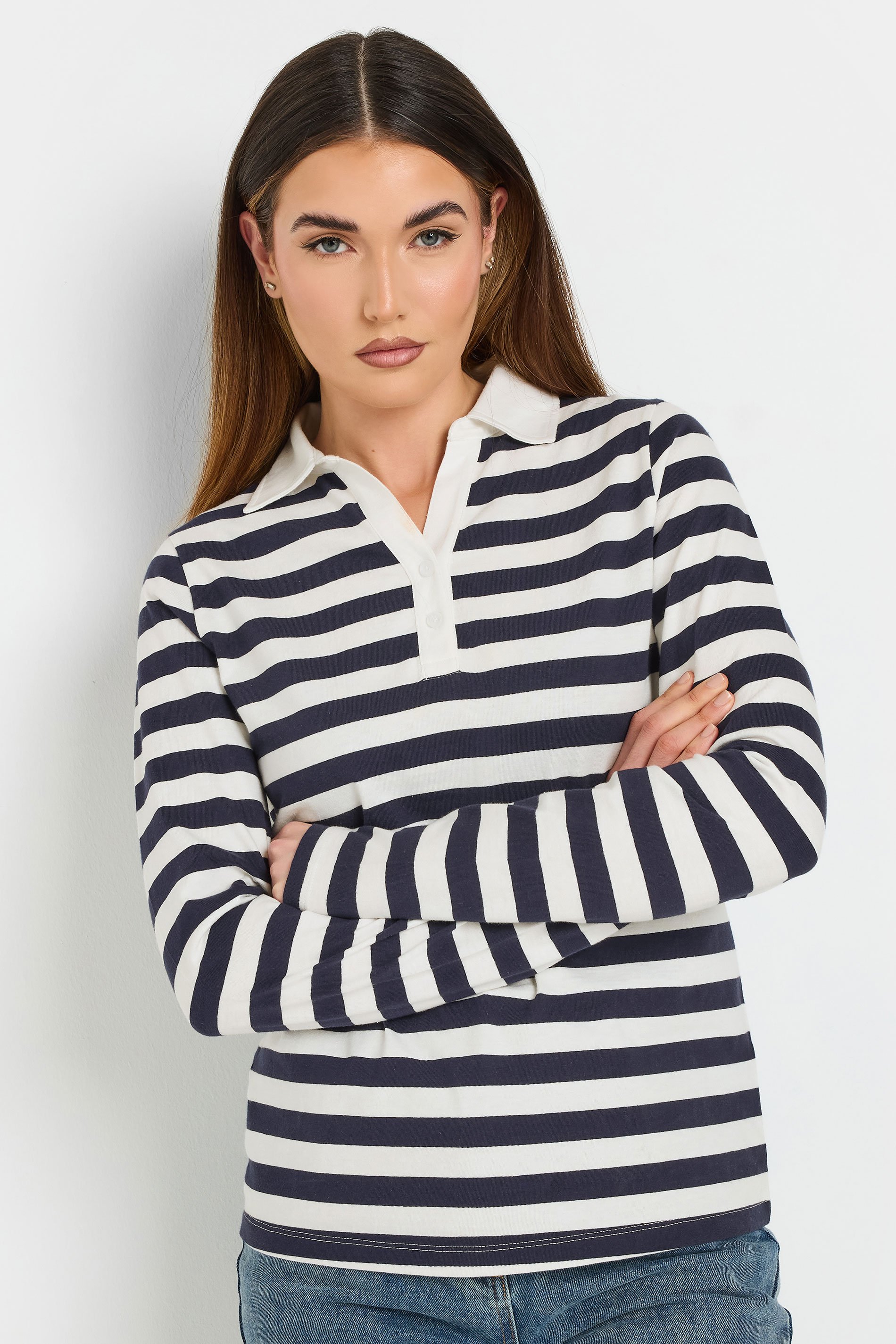 LTS Tall Navy Blue Stripe Placket Polo Top | Long Tall Sally 2