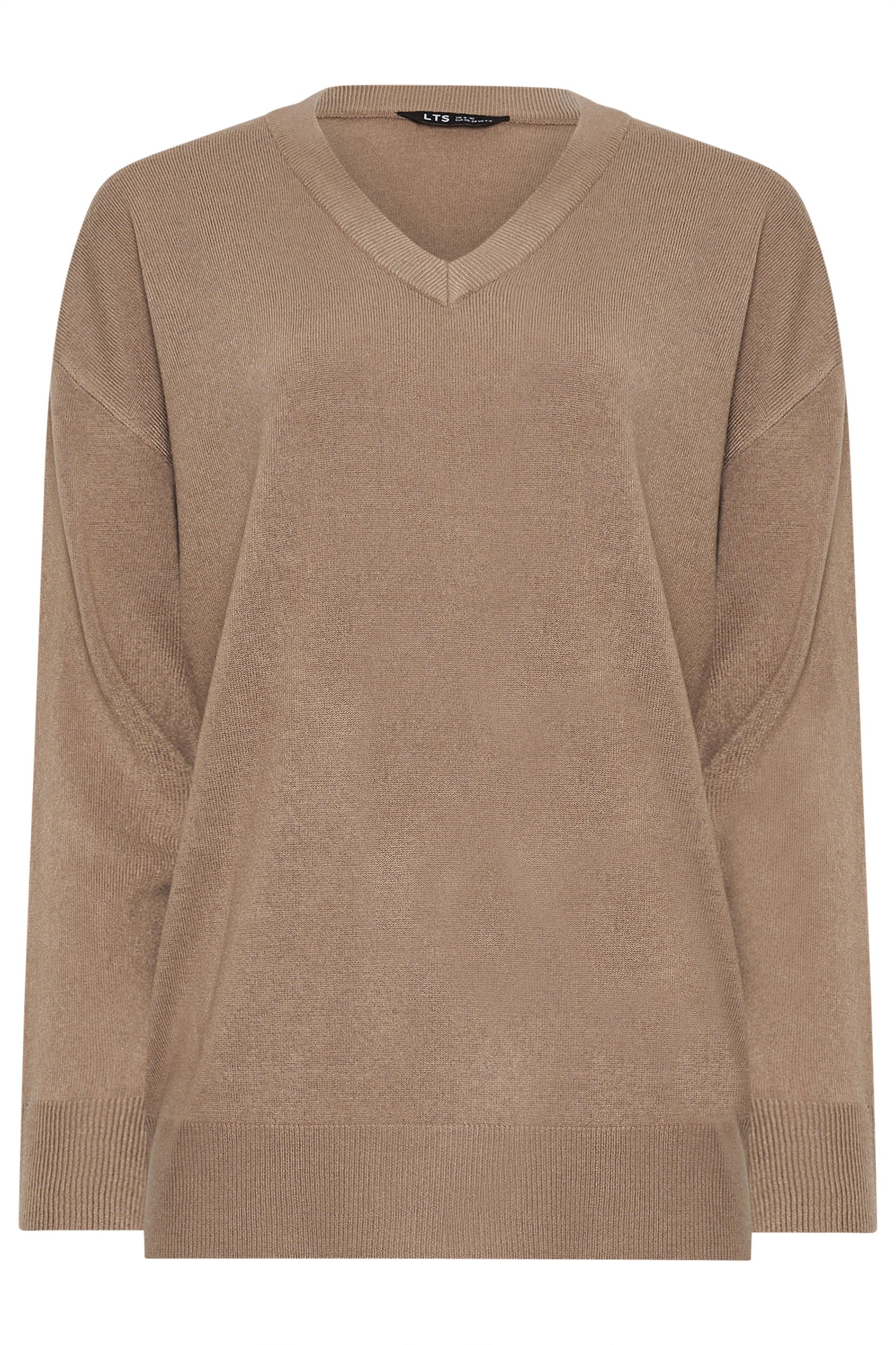 LTS Tall Beige Brown Long Sleeve V-Neck Jumper | Long Tall Sally 6